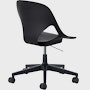 Rear angle view of a black armless Zeph chair.