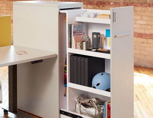 Anchor Slide Out Tower with Adjustable Shelves Interior Anchor, Formway Design Marc Krusin Personal Storage Scribe Slatwall efficient planning keypad lock tone tools