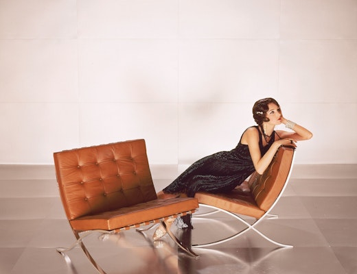 Poster of Barcelona Chair with Fashion Model