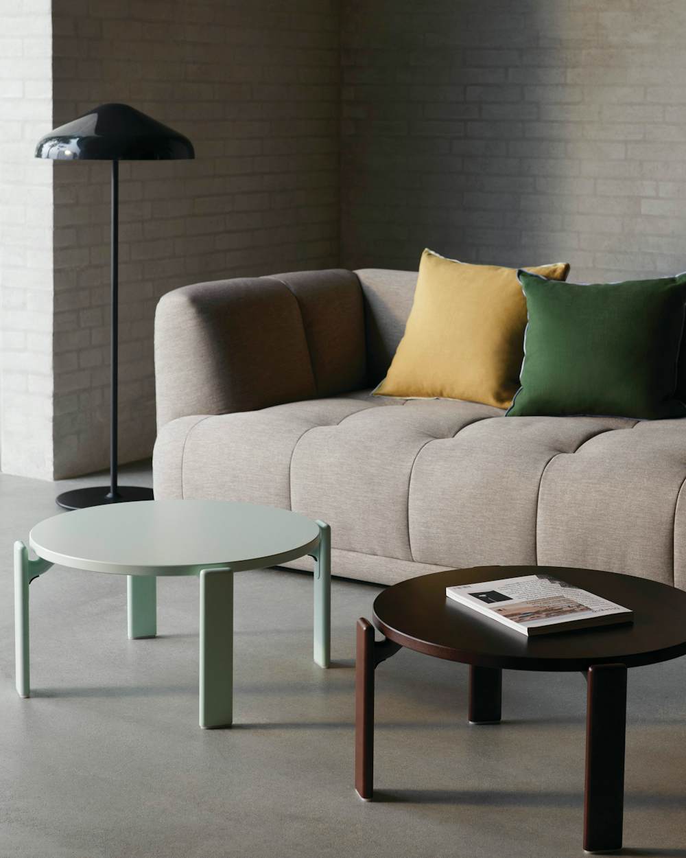 Pao Steel Floor Lamp, Rey Coffee Tables, and Quilton Sofa