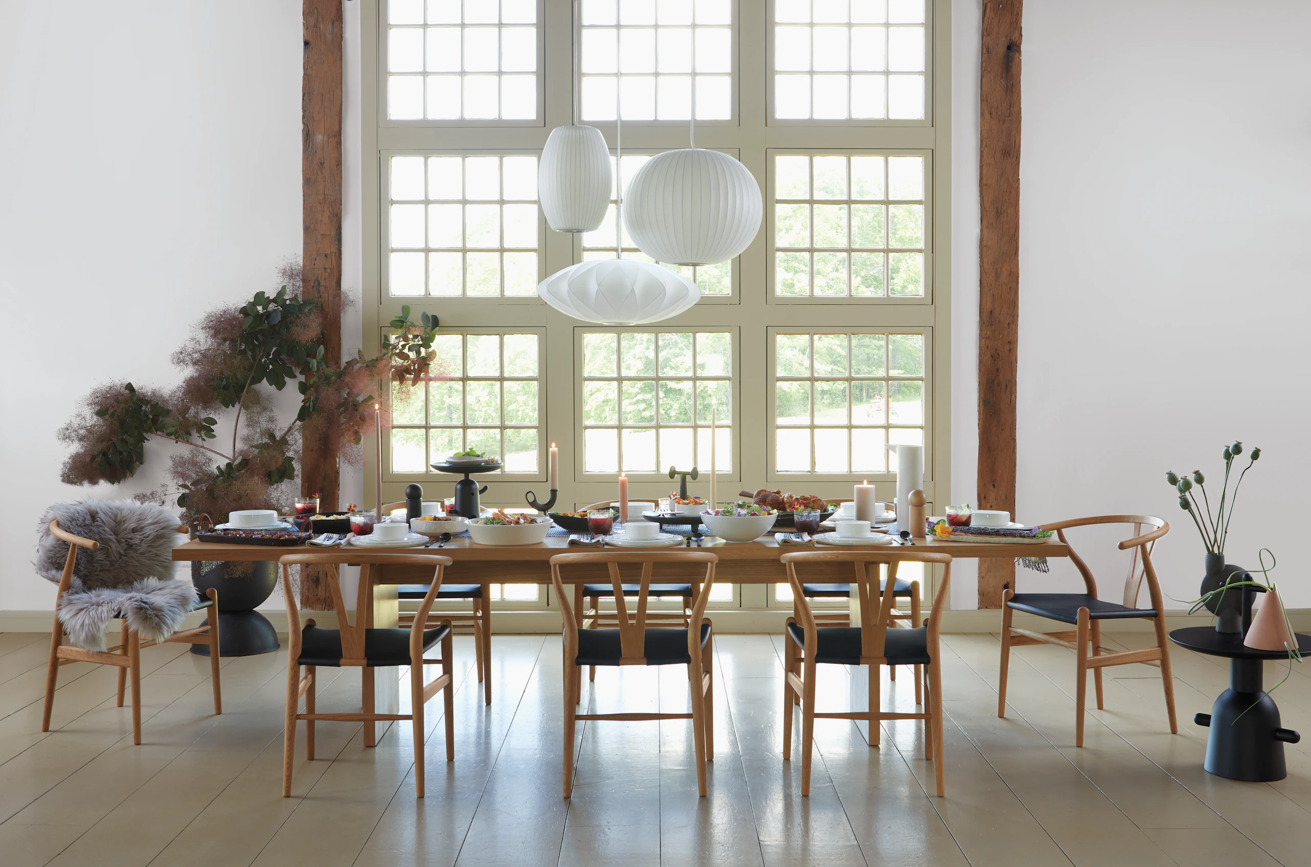 Gather Dining Table and Wishbone Dining Chairs for dinner party