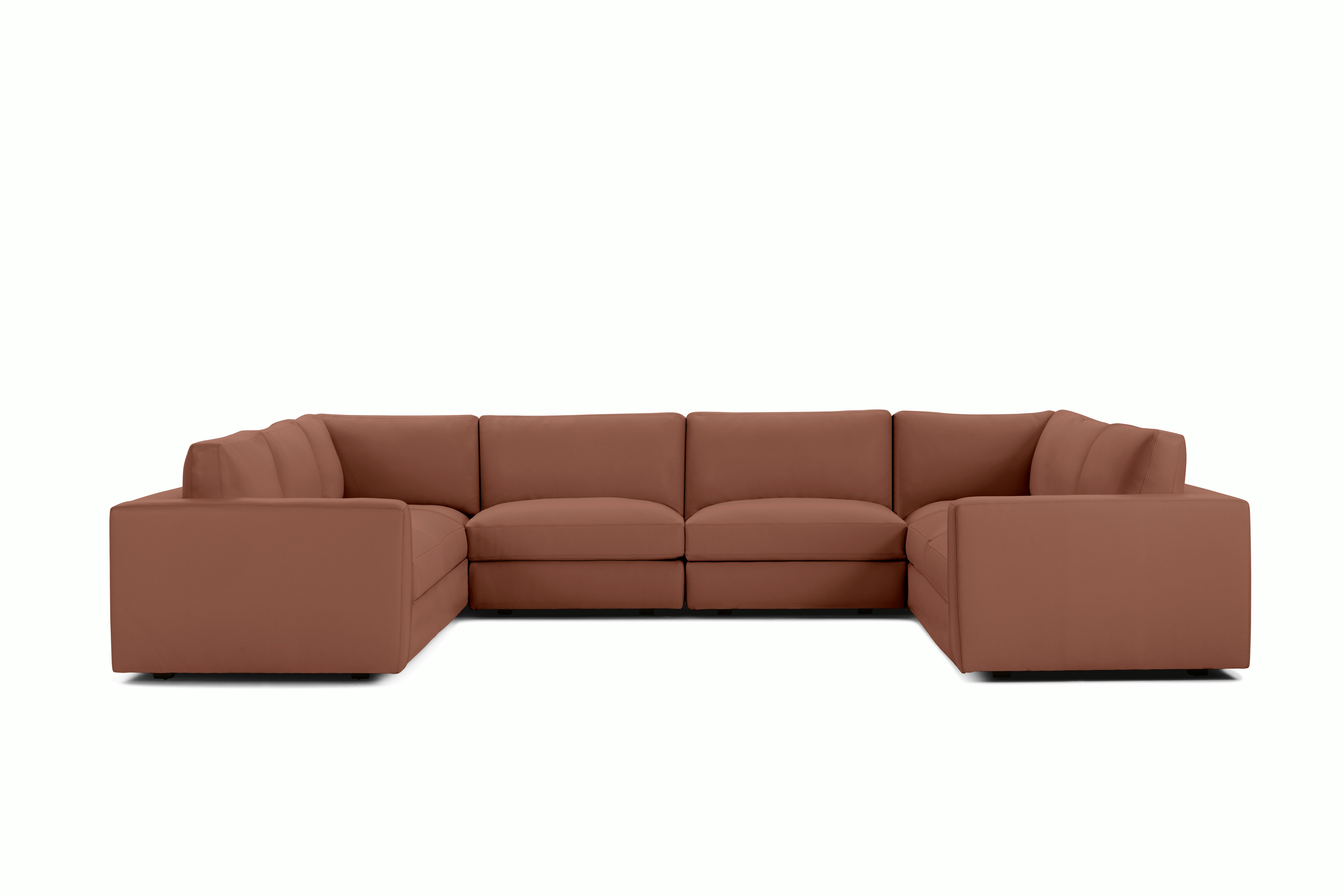 Reid Corner Sectional - U Shaped Sectional,  Standard,  Vienna Leather,  Cognac,  1" Block"