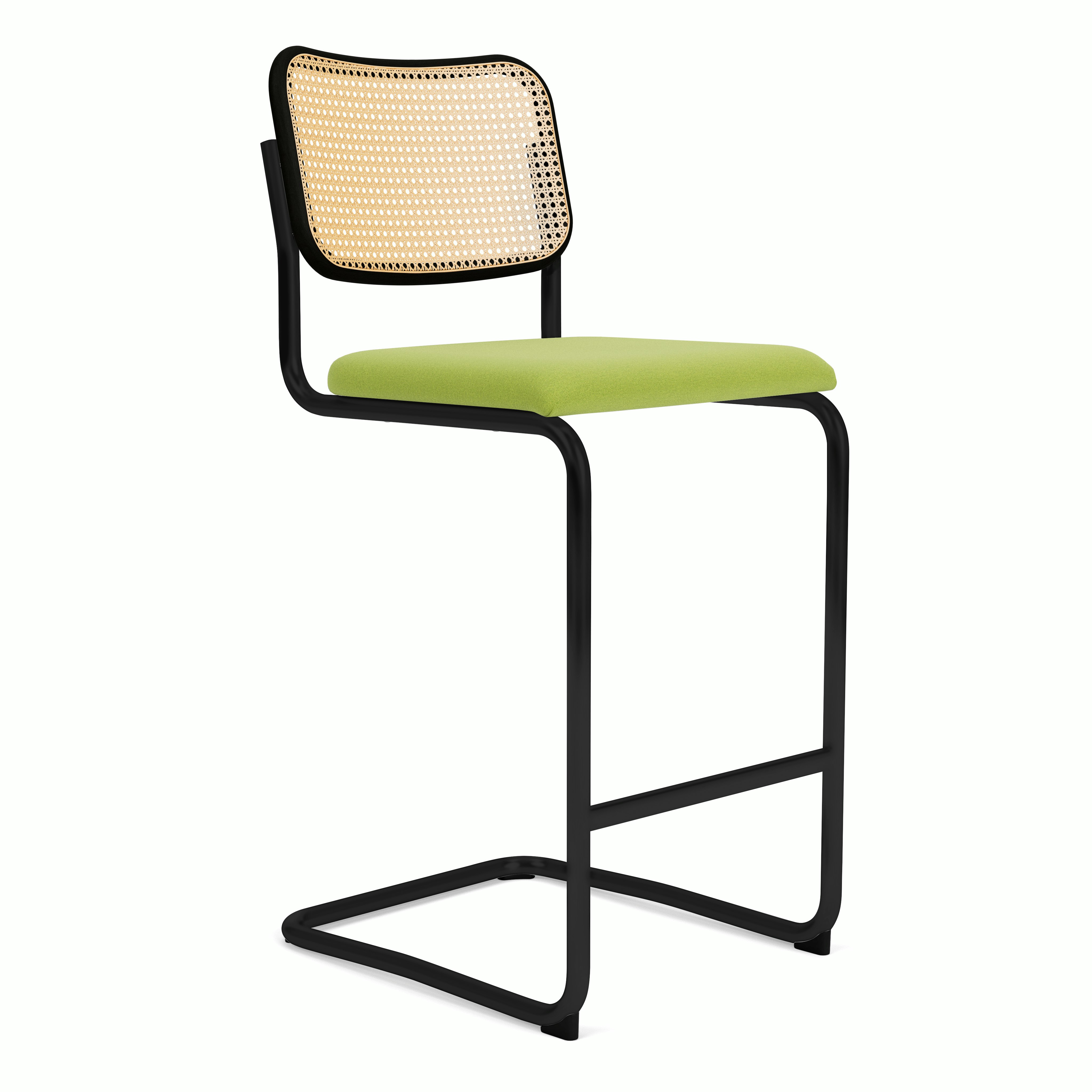 Cesca Upholstered Stool - Ebonized Beech ,  Bar Height ,  Seat Pad,  hourglass,  spring,  black frame