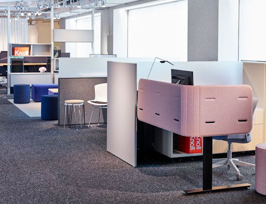 Hospitality at Work Showroom neocon 2018 hospitality at work user-direct experiences antenna design fabric desk screens k. stand