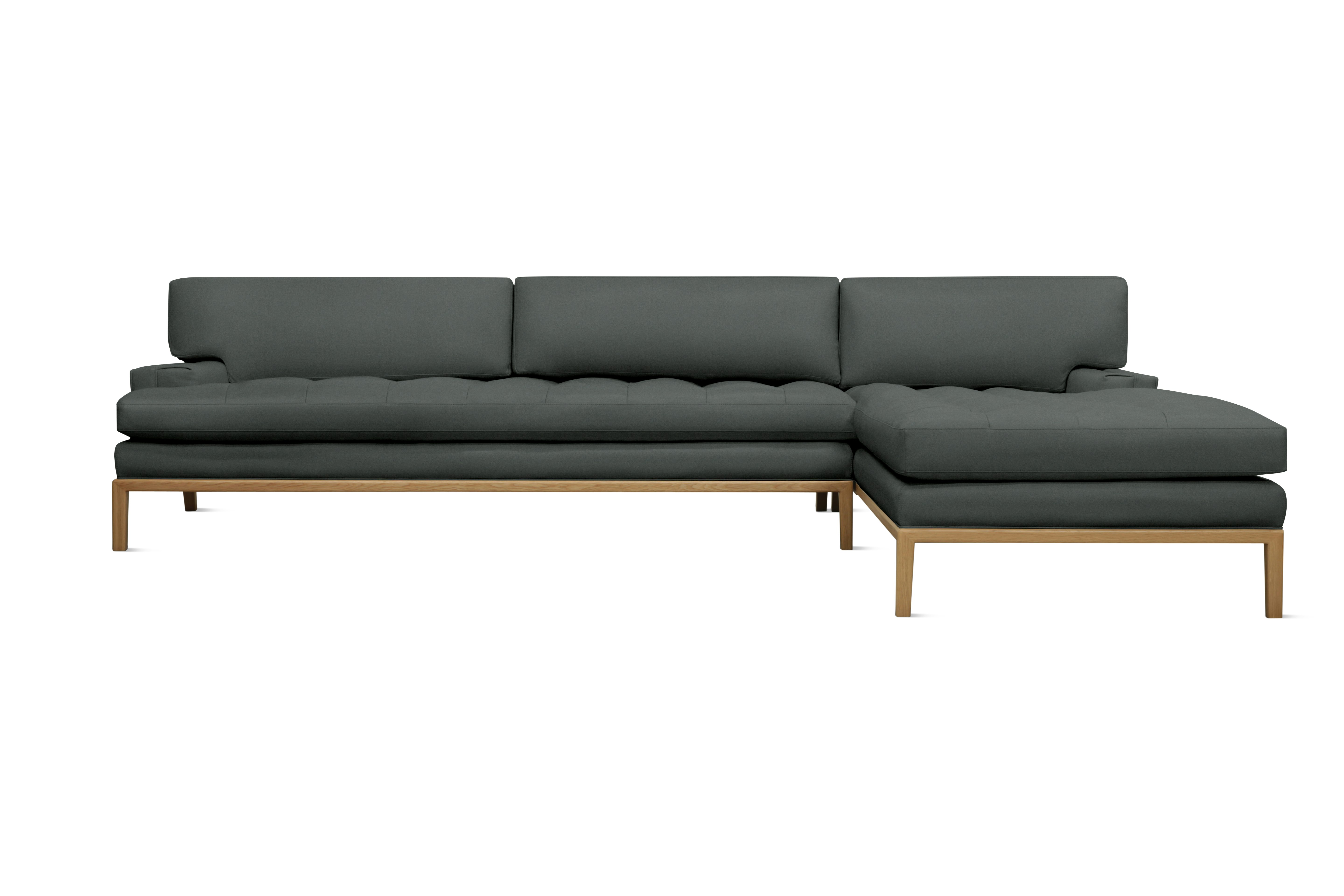 Forster Sectional with Chaise - Right,  Marquis Velvet,  Charcoal,  Oak