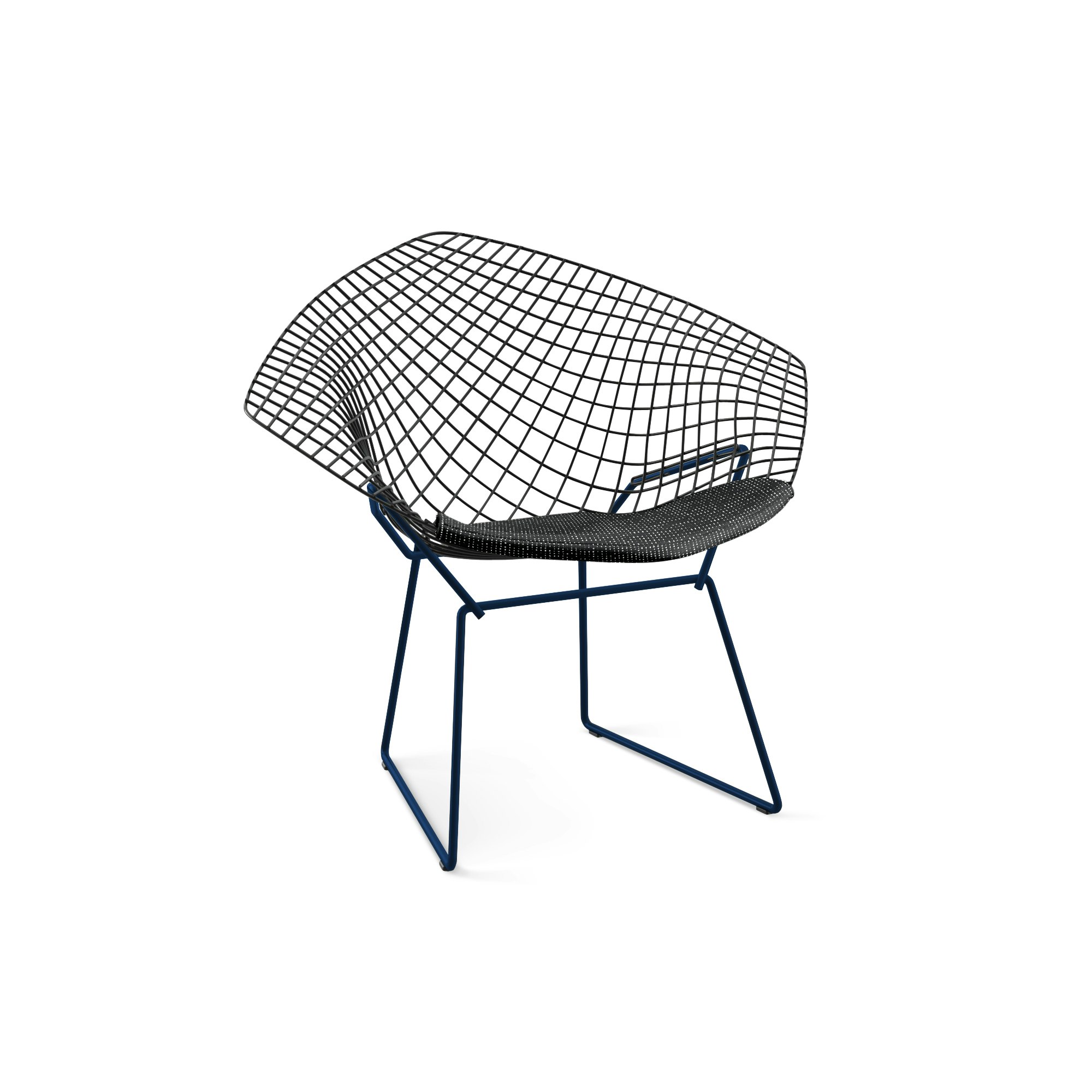 Bertoia Diamond Chair,  Black Frame,  Blue Base,  Prestini,  Black and White