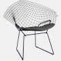 Bertoia Diamond Chair,  Black Frame,  Blue Base,  Prestini,  Black and White