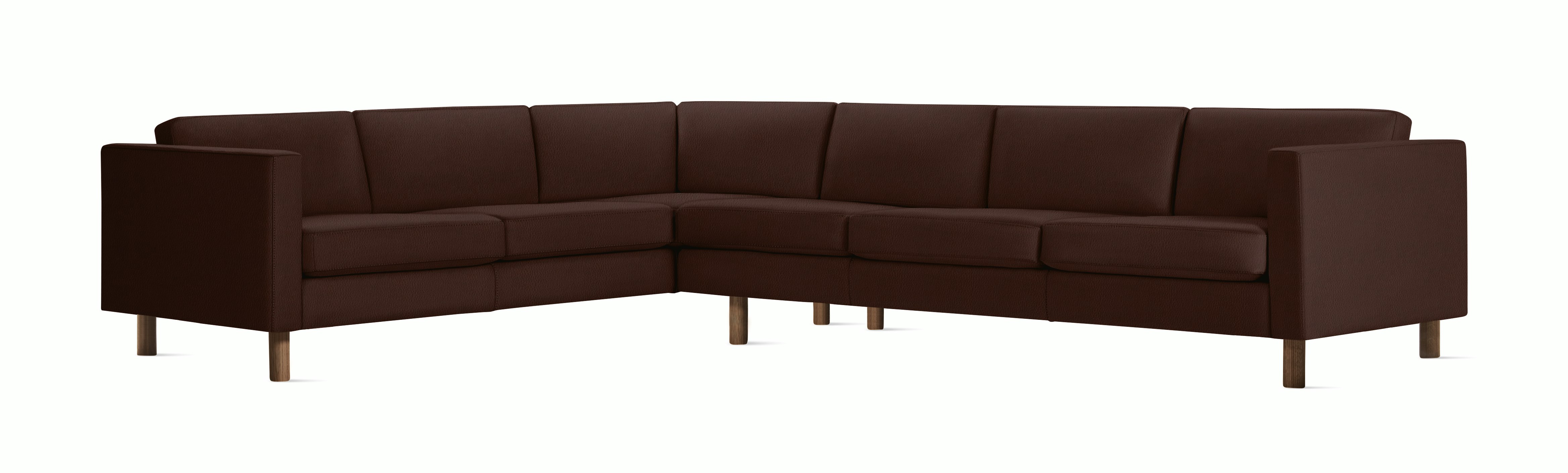 Lispenard Sectional in brown red mantra leather with 6" legs.
