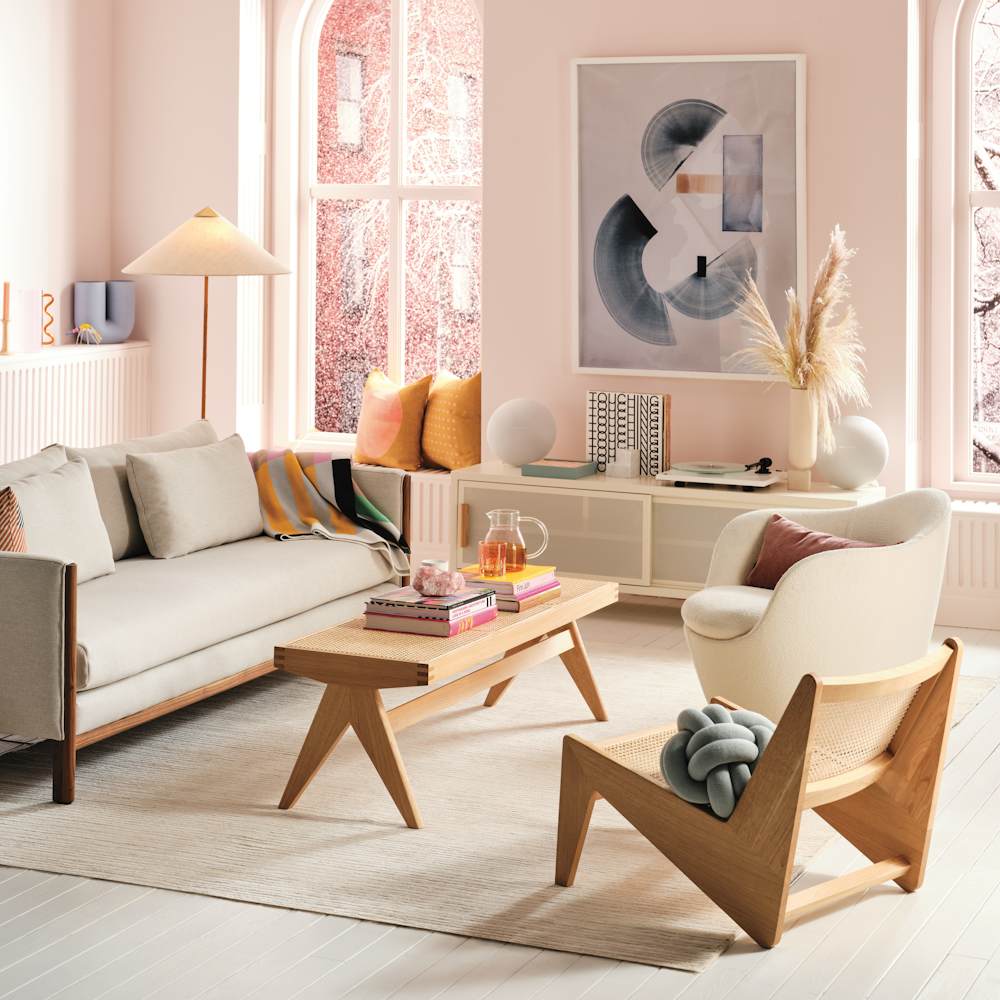 Emmy Sofa, Civil Bench, Kangaroo Chair and Remi Rug, light on