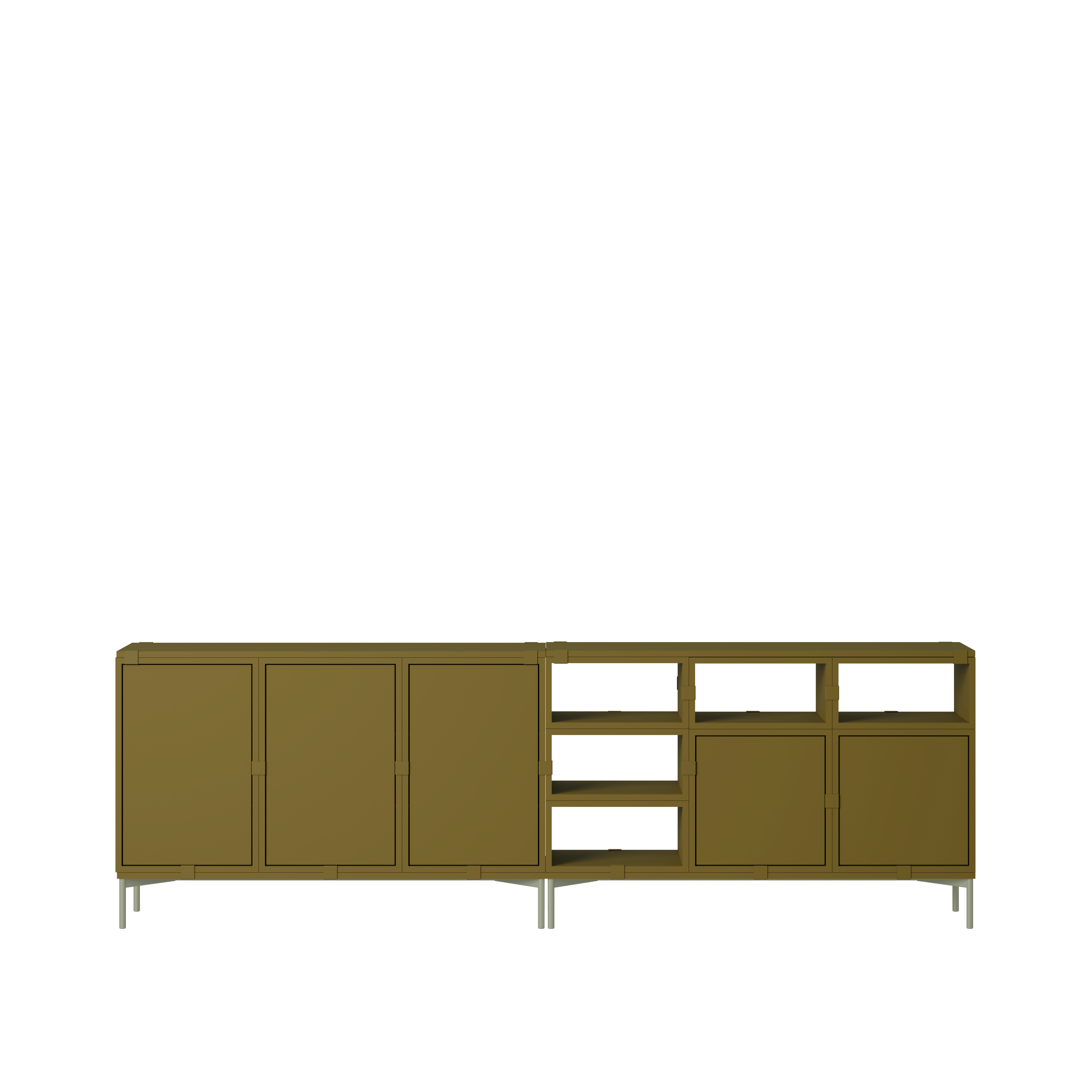 Stacked Storage Sideboard - Configuration 2,  Brown Green,  Metal Legs