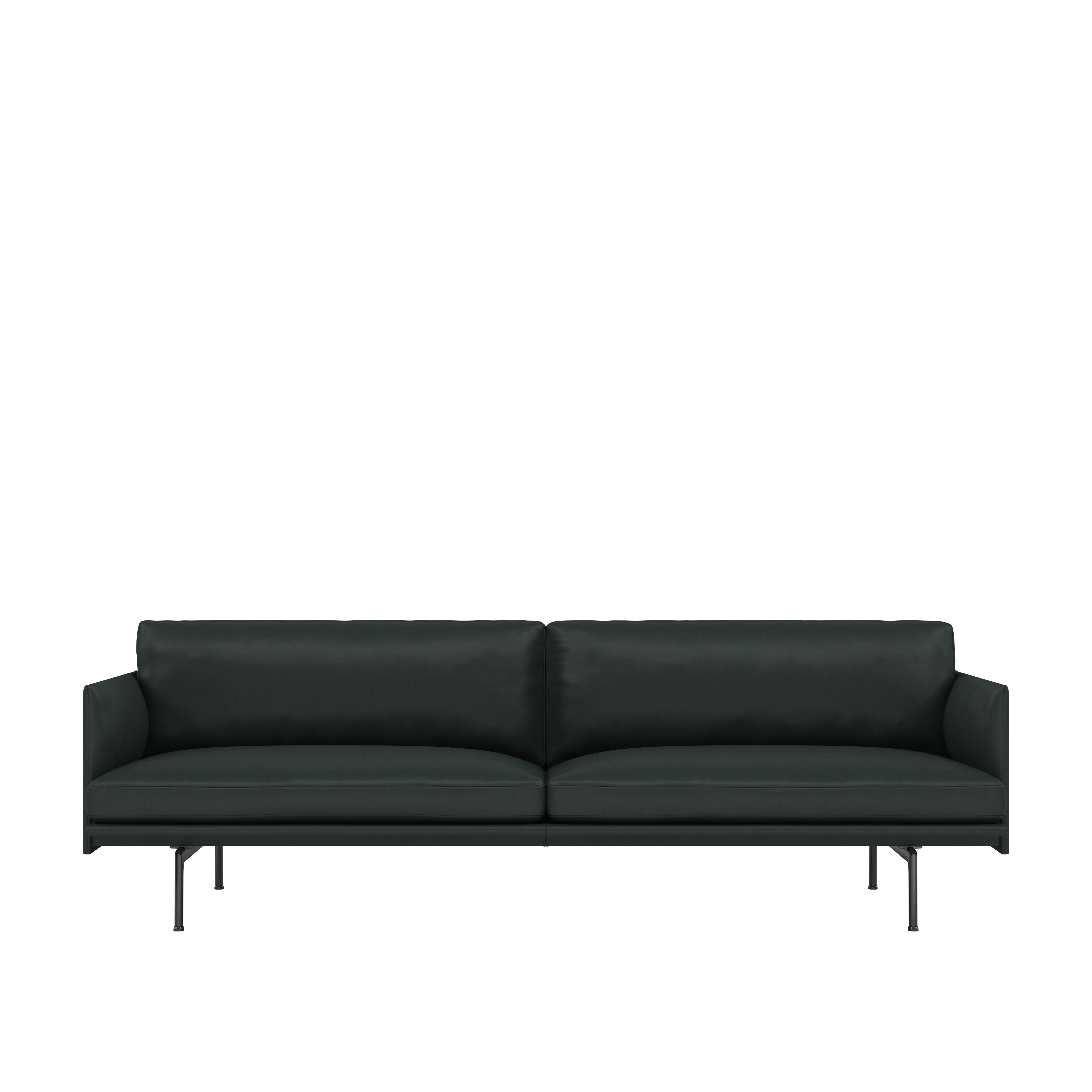 Outline Sofa, 3-Seater,  Black, Refine Leather ,DARK GREEN