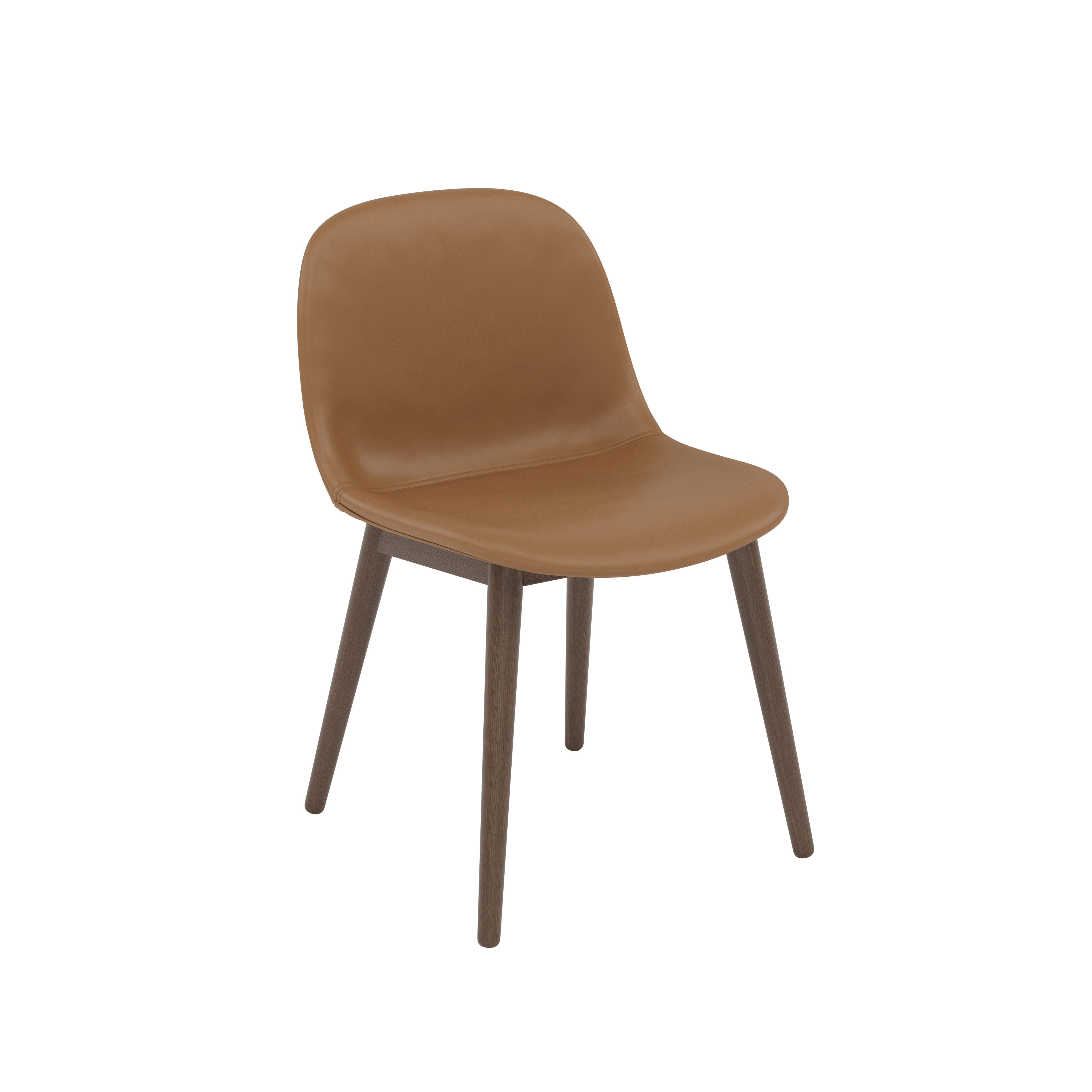 Fiber Dining Chair - Side Chair,  Refine Leather,  Cognac,  Dark Stained Oak