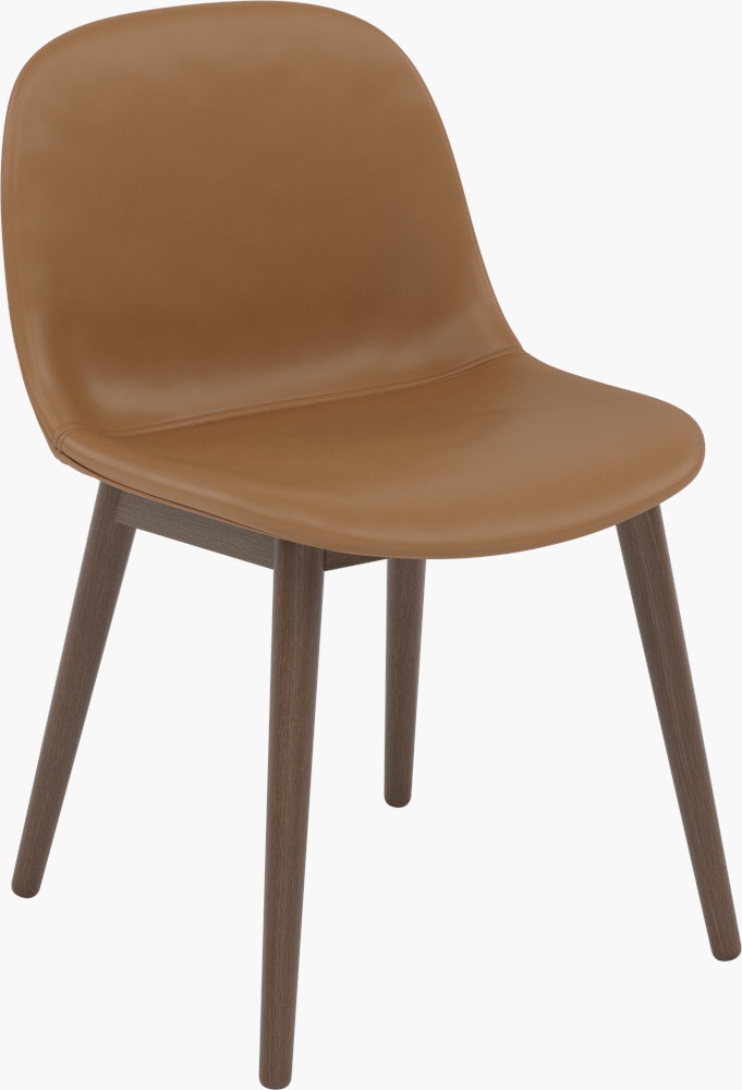 Fiber Dining Chair - Side Chair,  Refine Leather,  Cognac,  Dark Stained Oak