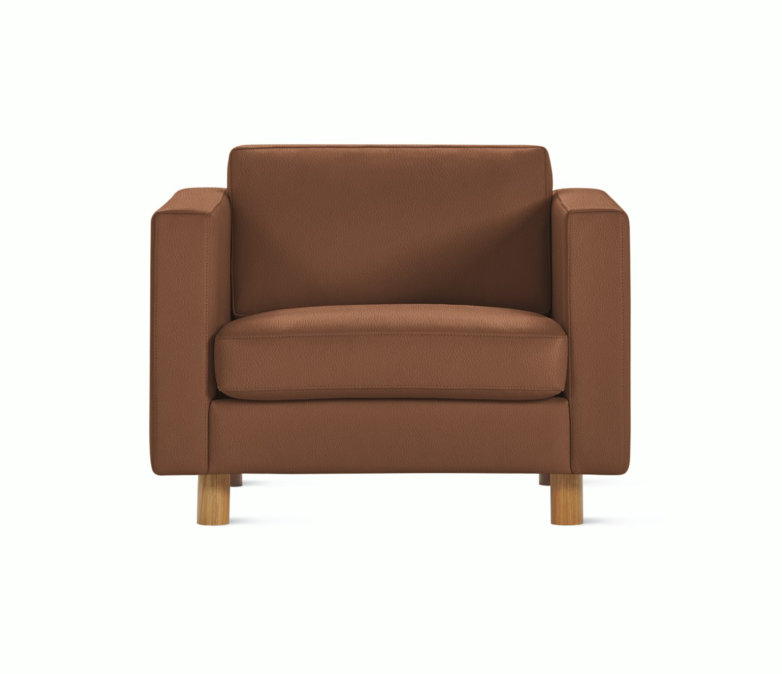Lispenard Armchair in warm brown ledge leather in 4" legs.