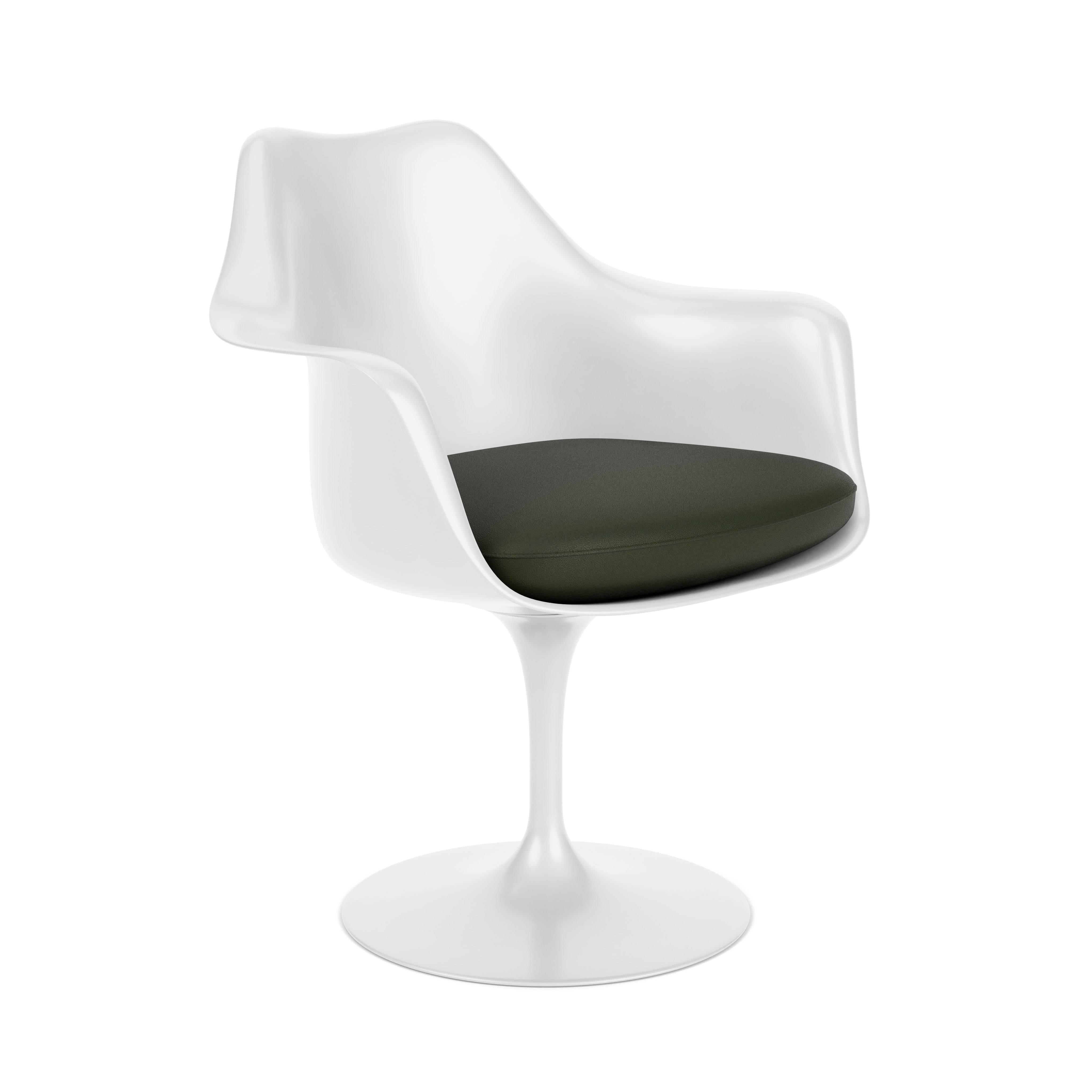 Saarinen Tulip Armchair - Swivel, Seat Cushion, Volo Leather, Arbor Shade, White