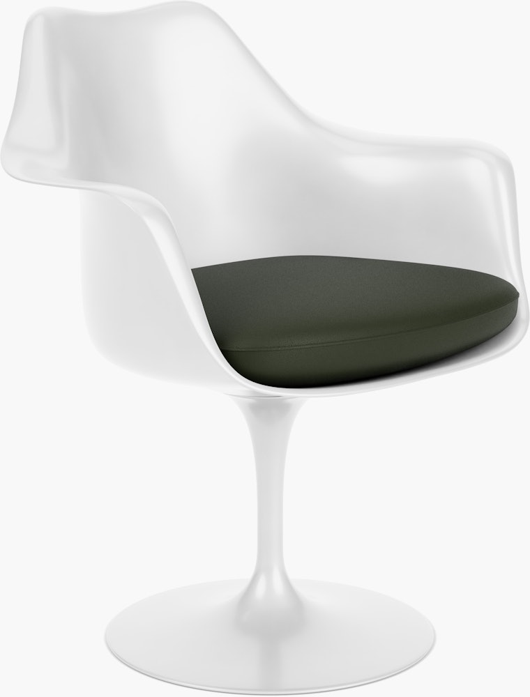 Saarinen Tulip Armchair - Swivel, Seat Cushion, Volo Leather, Arbor Shade, White