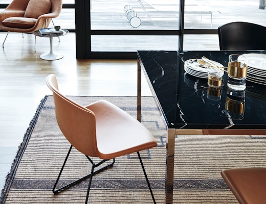 Bertoia Leather Covered Side Chair & Florence Knoll Dining Table bertoia leather side chair florence knoll dining table womb chair