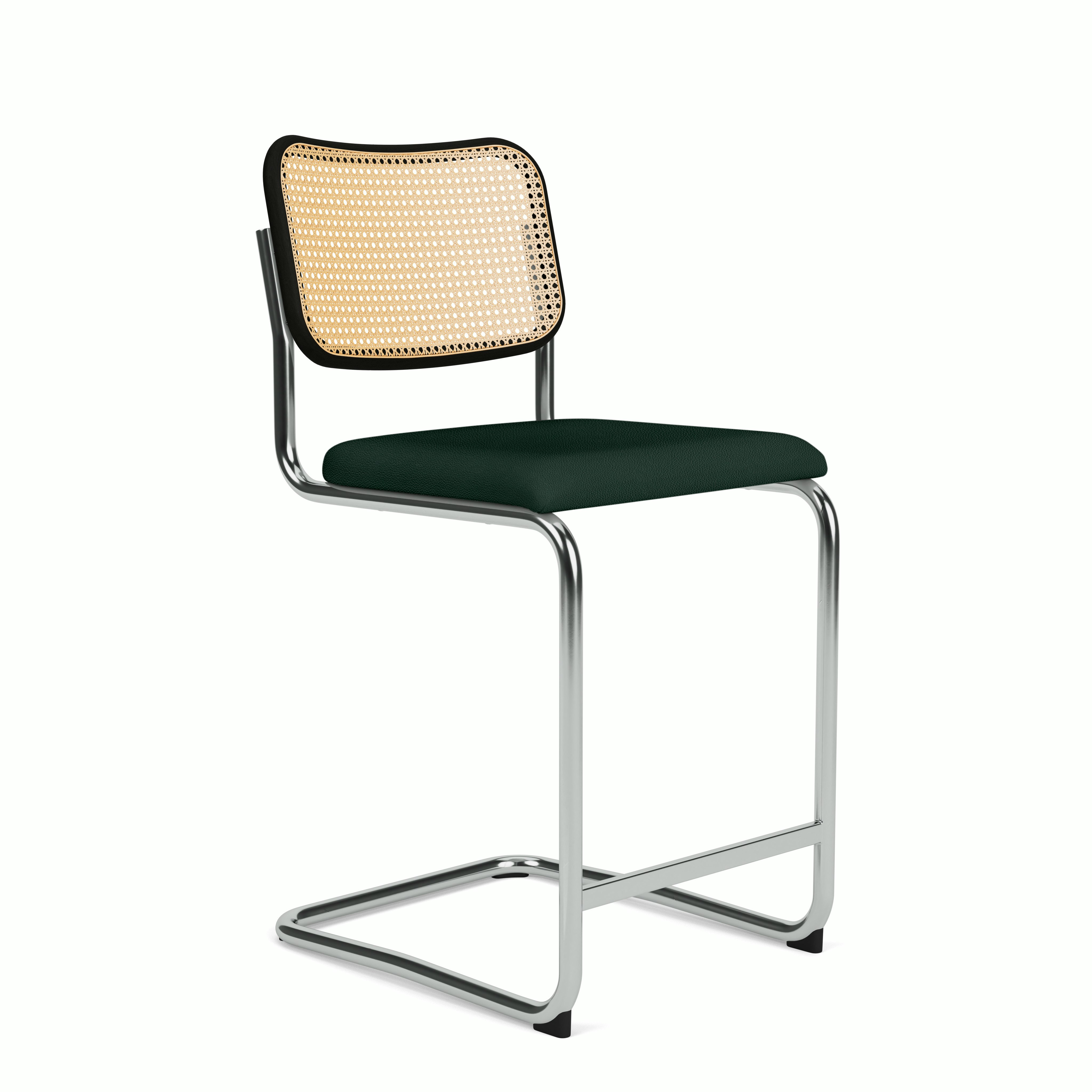Cesca Counter Stool - Caned with Ebonized Beech Back,  Upholstered Seat,  Volo Leather,  Arbor Shade