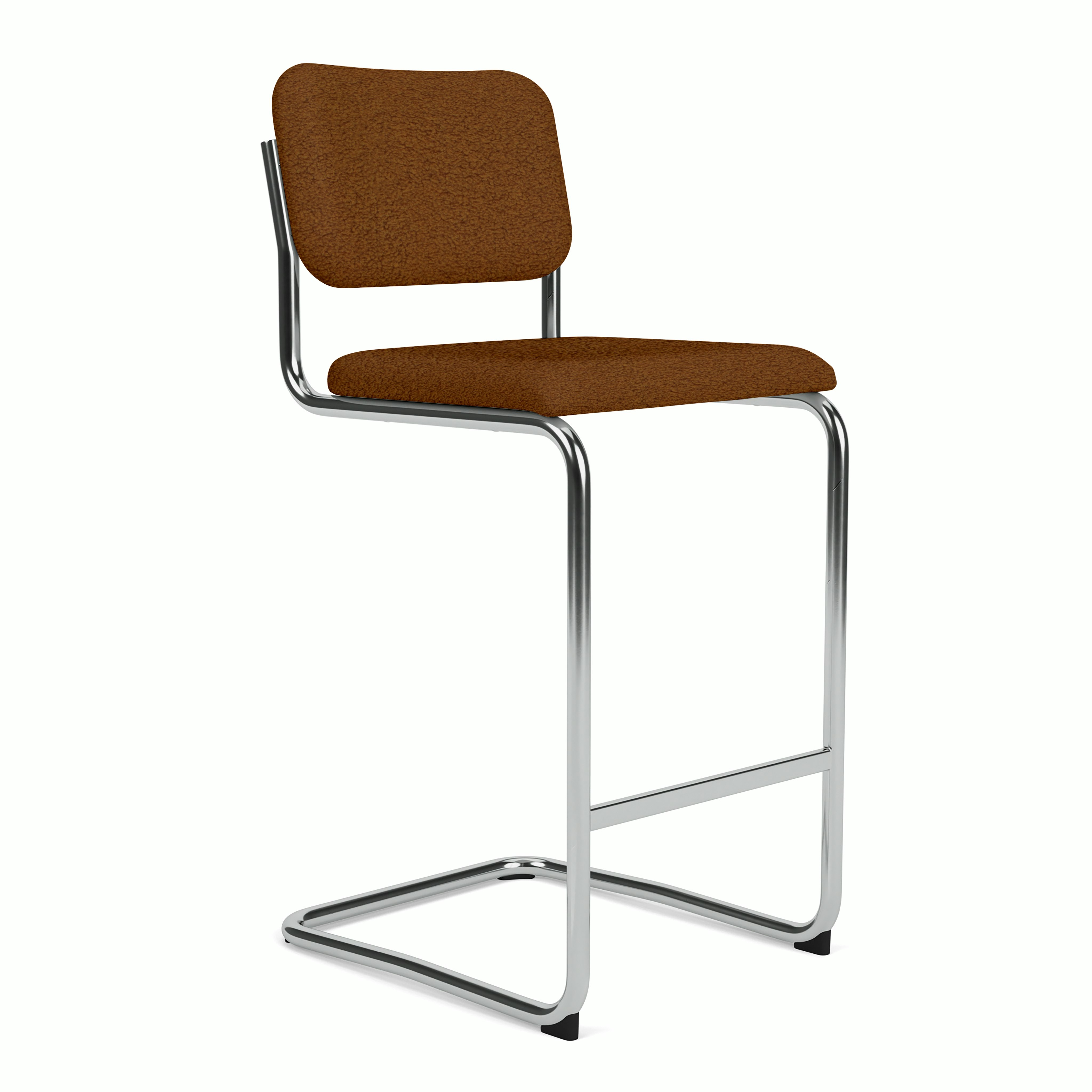 Cesca Upholstered Stool - Bar Height,  Fully Upholstered in Puff Bronze,  Polished Chrome