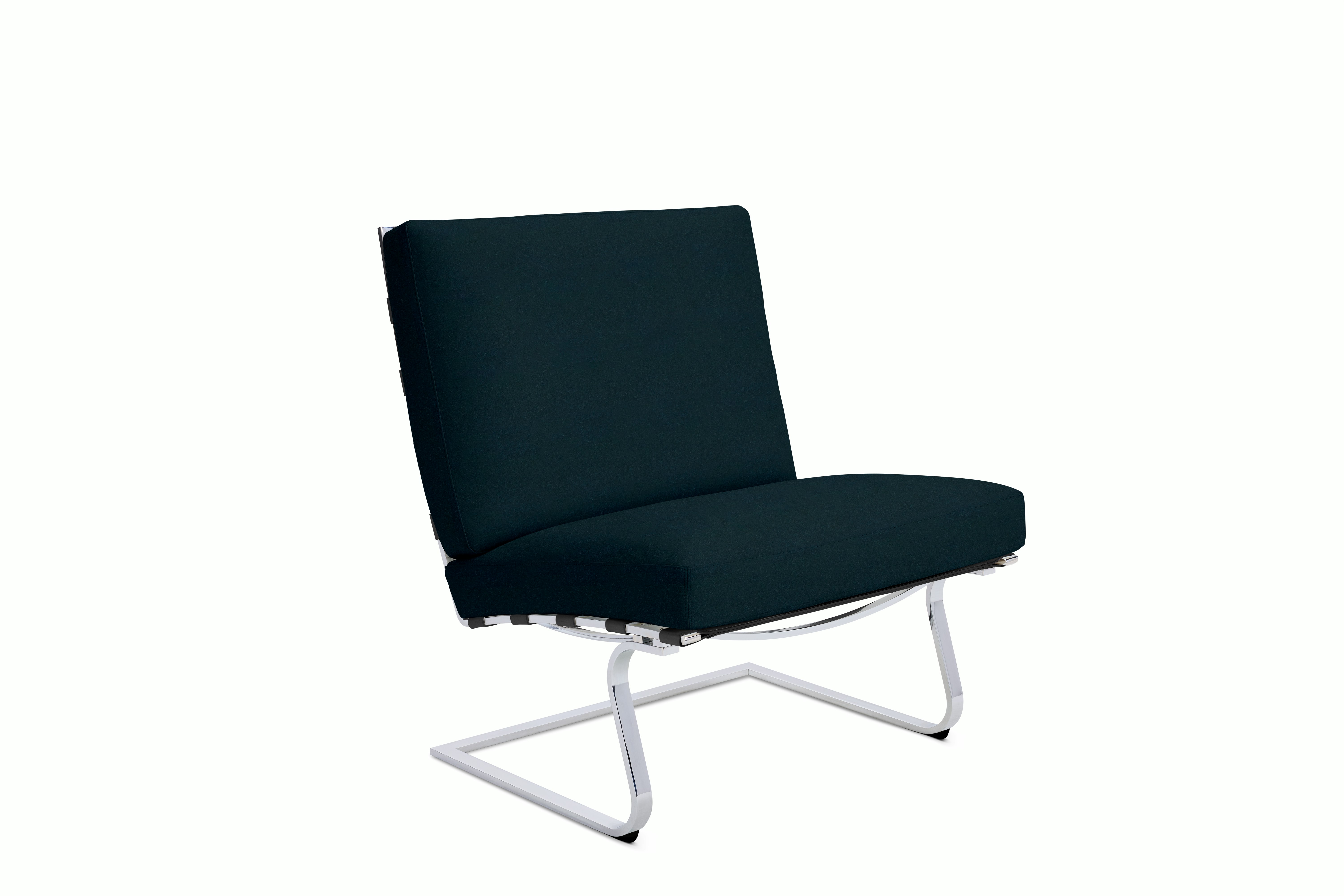 Tugendhat Chair in Knoll Velvet,  Aviator with belting in Belting Leather,  Black and chrome frame