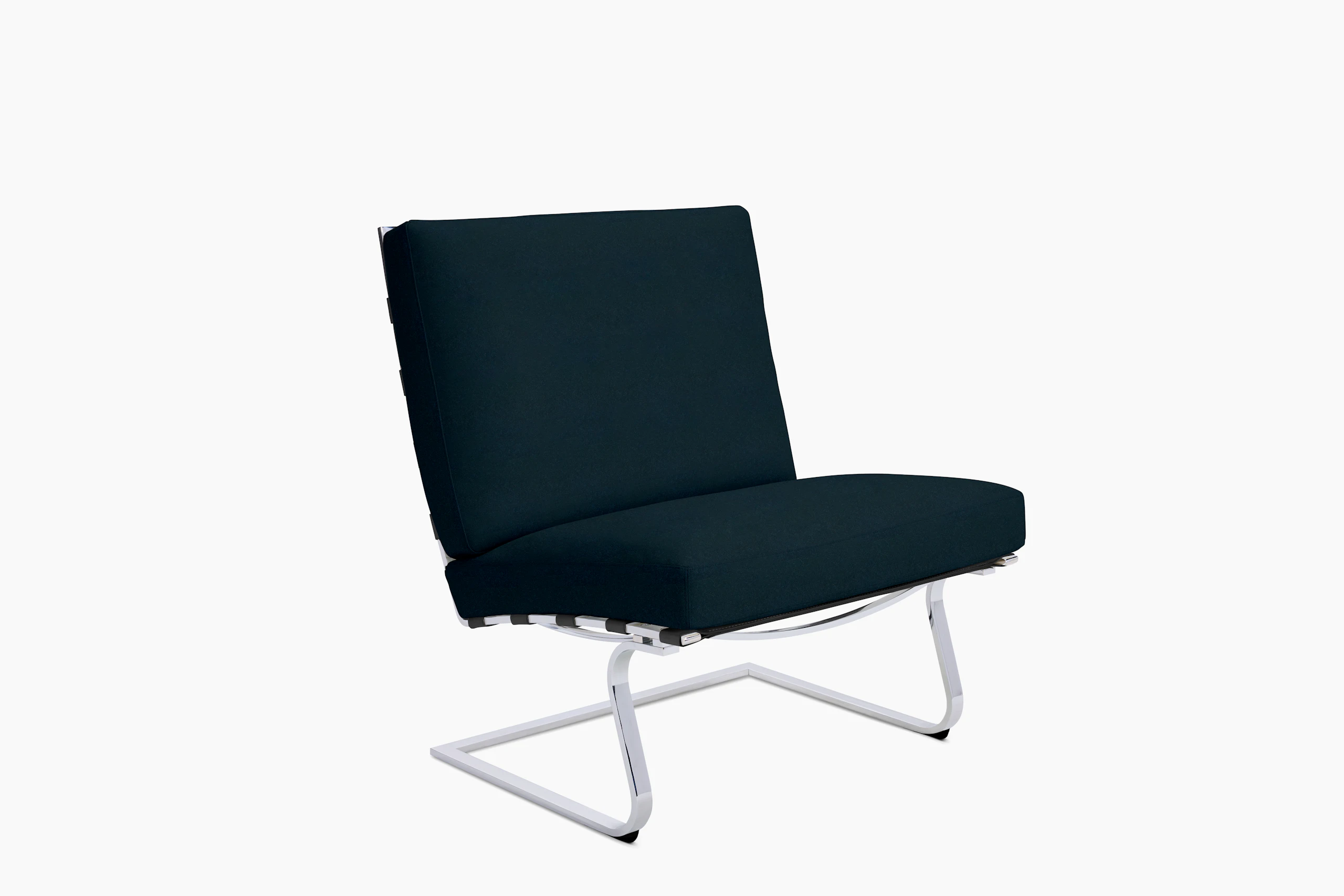 Tugendhat Chair in Knoll Velvet, Aviator with belting in Belting Leather, Black and chrome frame