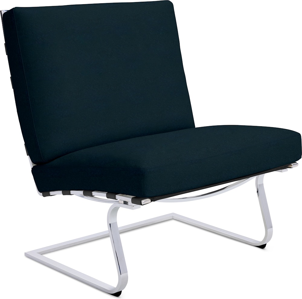 Tugendhat Chair in Knoll Velvet,  Aviator with belting in Belting Leather,  Black and chrome frame