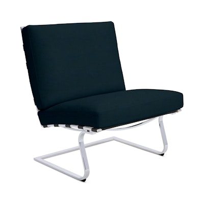 Tugendhat Chair in Knoll Velvet,  Aviator with belting in Belting Leather,  Black and chrome frame Tugendhat Chair in Knoll Velvet,  Aviator with belting in Belting Leather,  Black and chrome frame