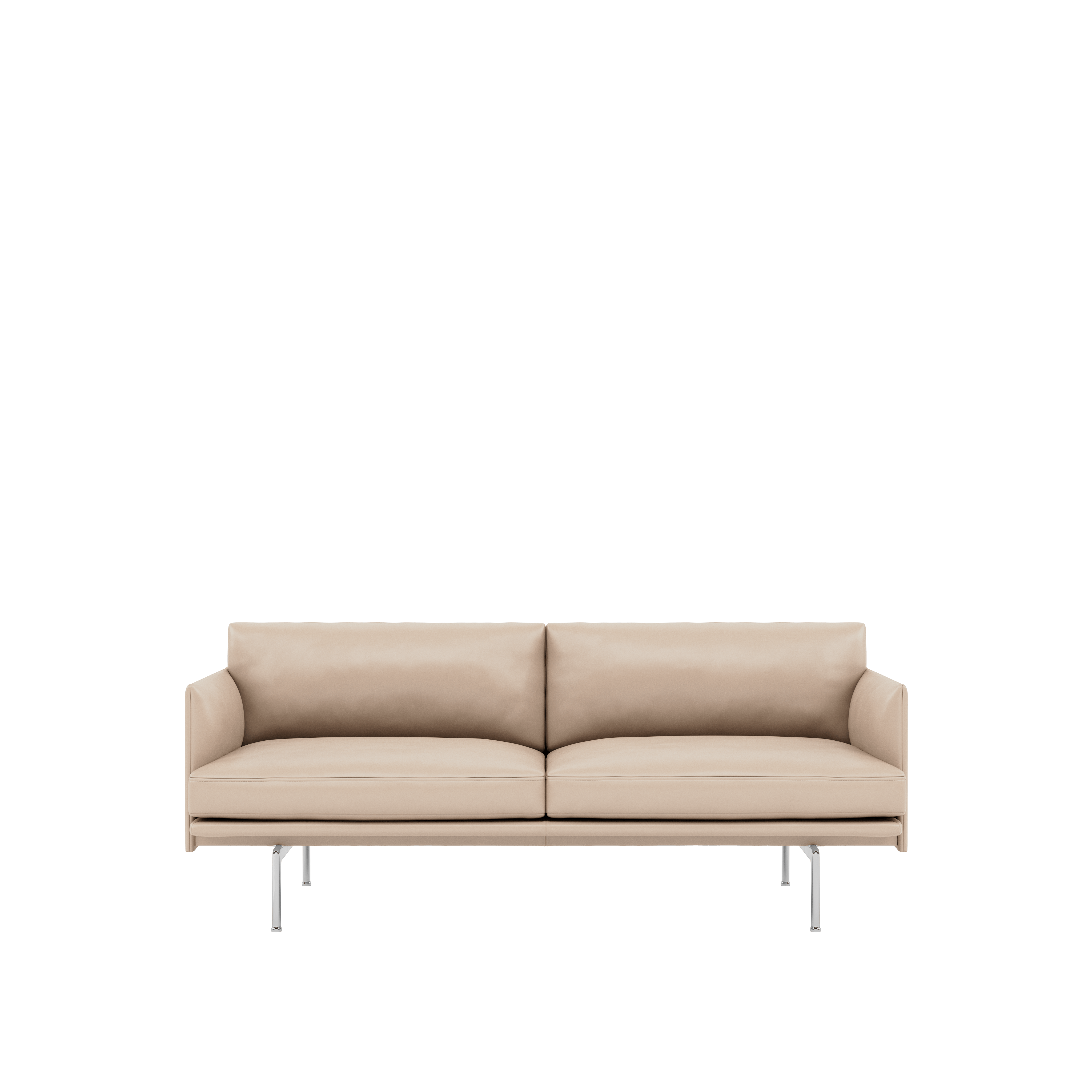 Outline Sofa, 2-Seater,  Polished Aluminum,  Refine Leather ,  CREAM