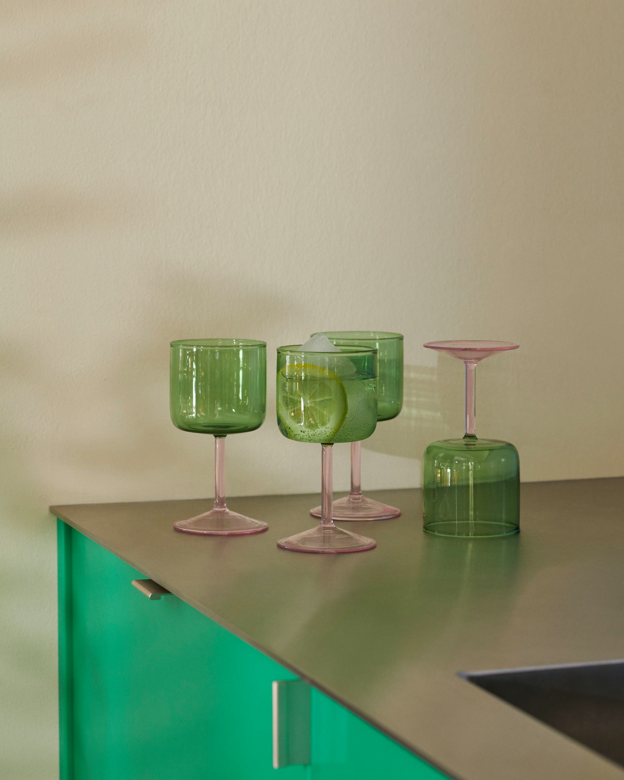 Hay - Tint Wine Glass, Green / Pink (Set of 2)