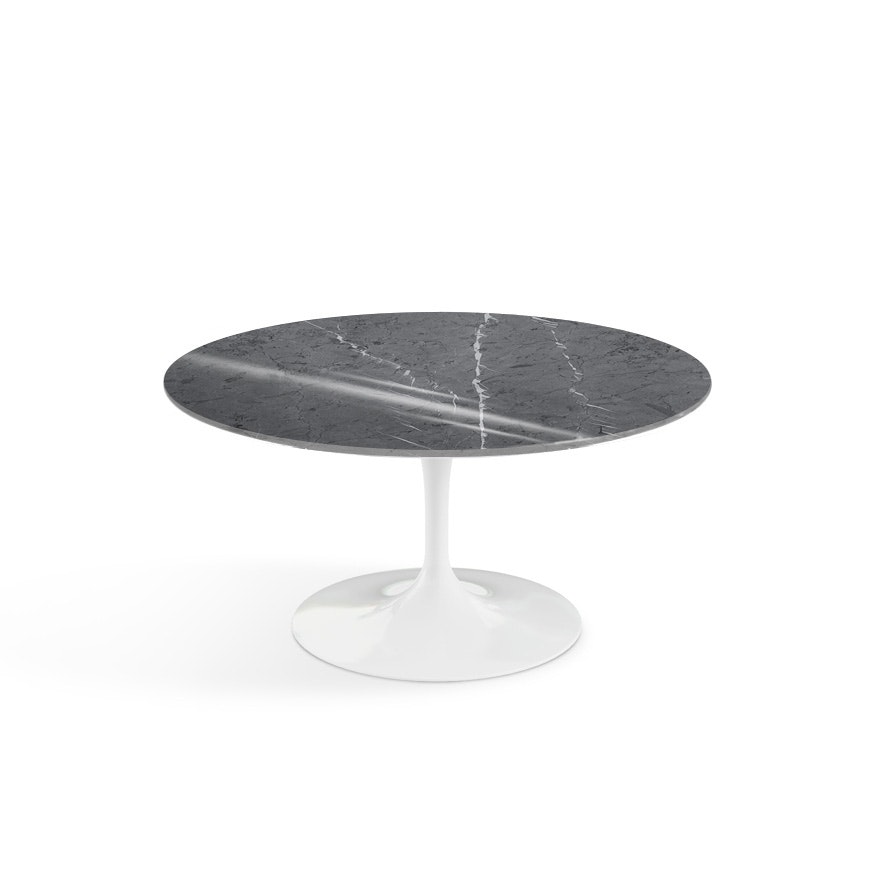 Saarinen Coffee Table - 35",  Round,  Polished Coated Marble,  Grigio Marquina,  White"