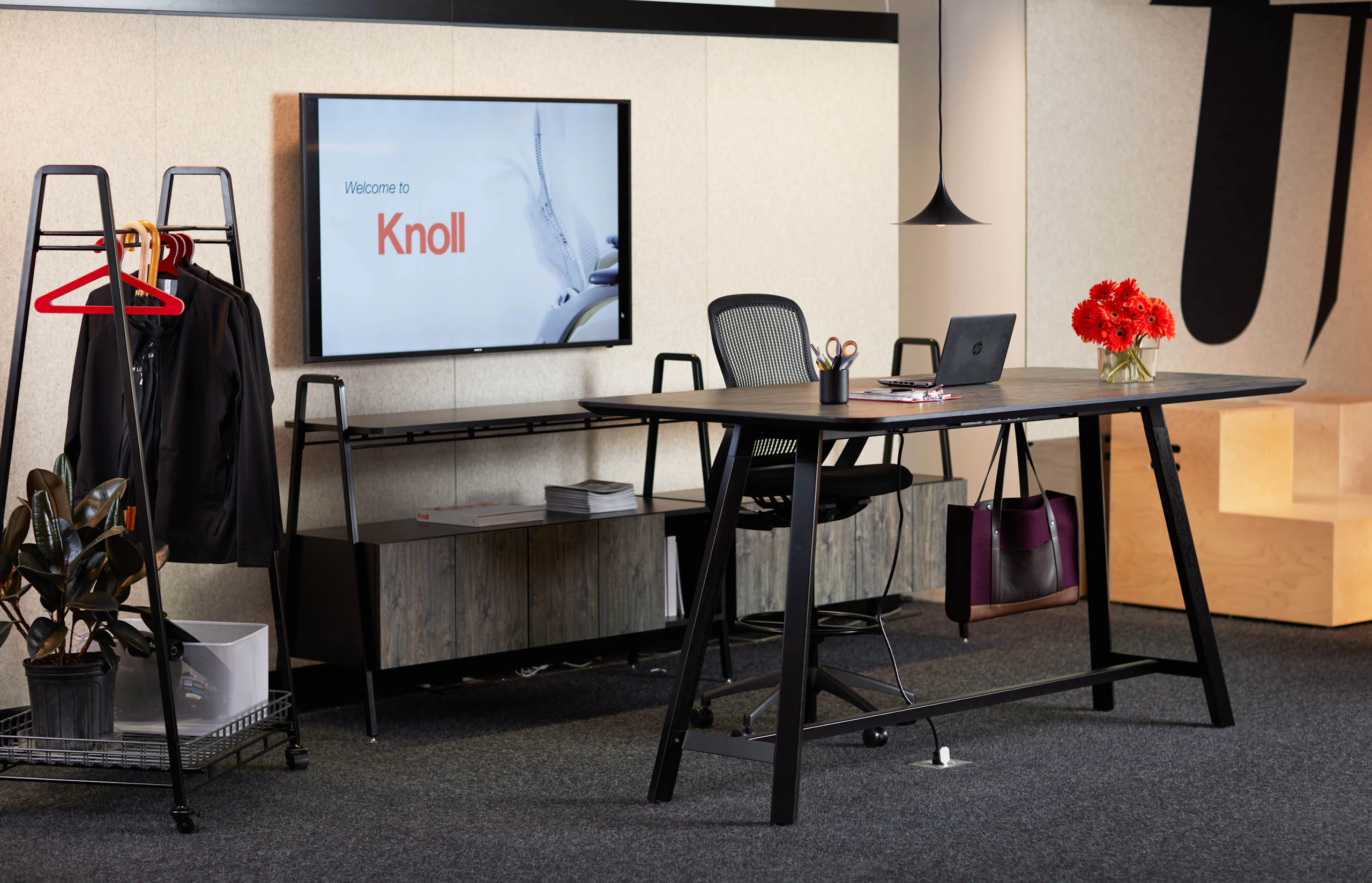 neocon 2017 chicago showroom rockwell tall tables coat rack console steps immersive planning regeneration by knoll high task