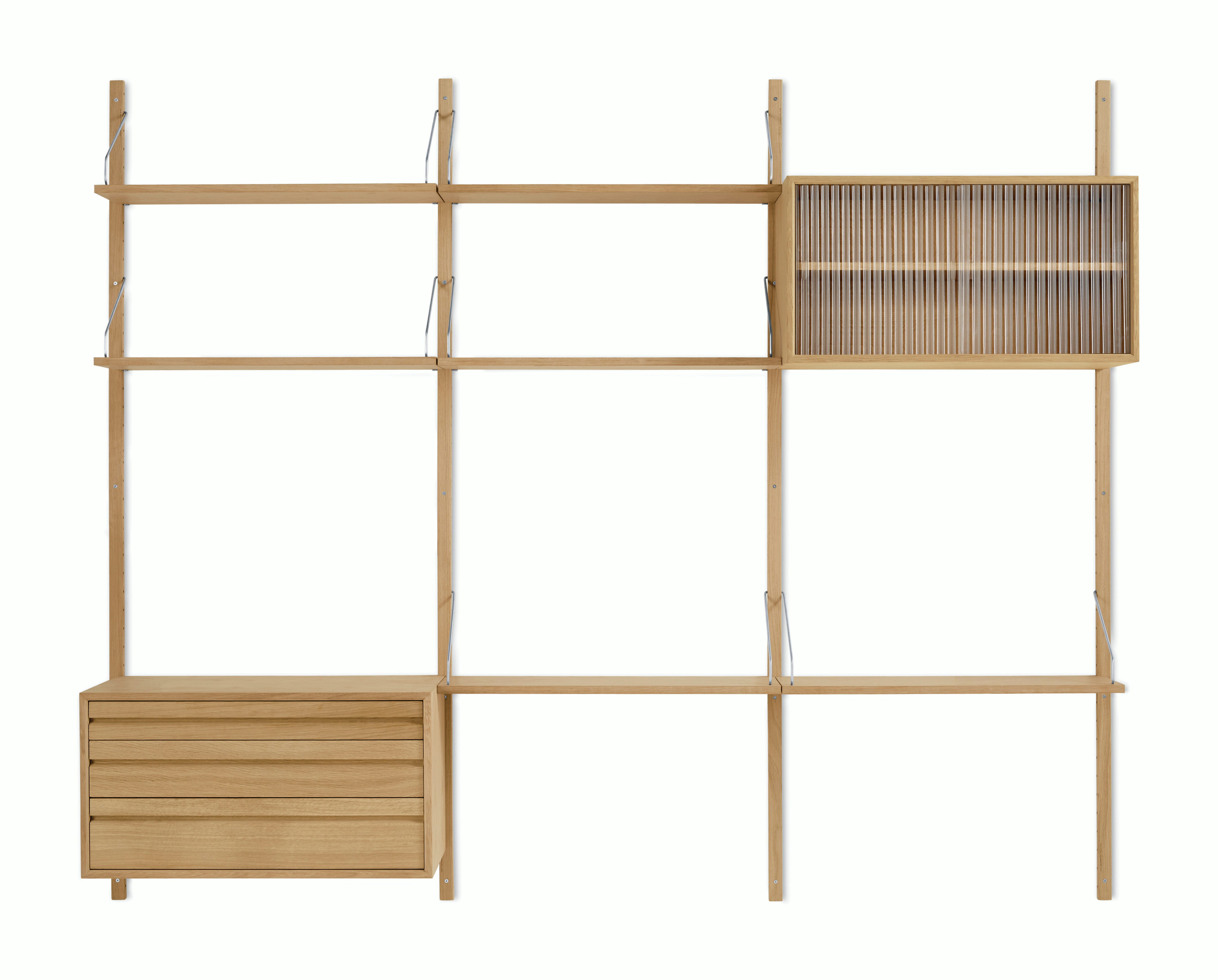 Royal System Shelving 3 Bay - Oak,  Mixed Cabinet D
