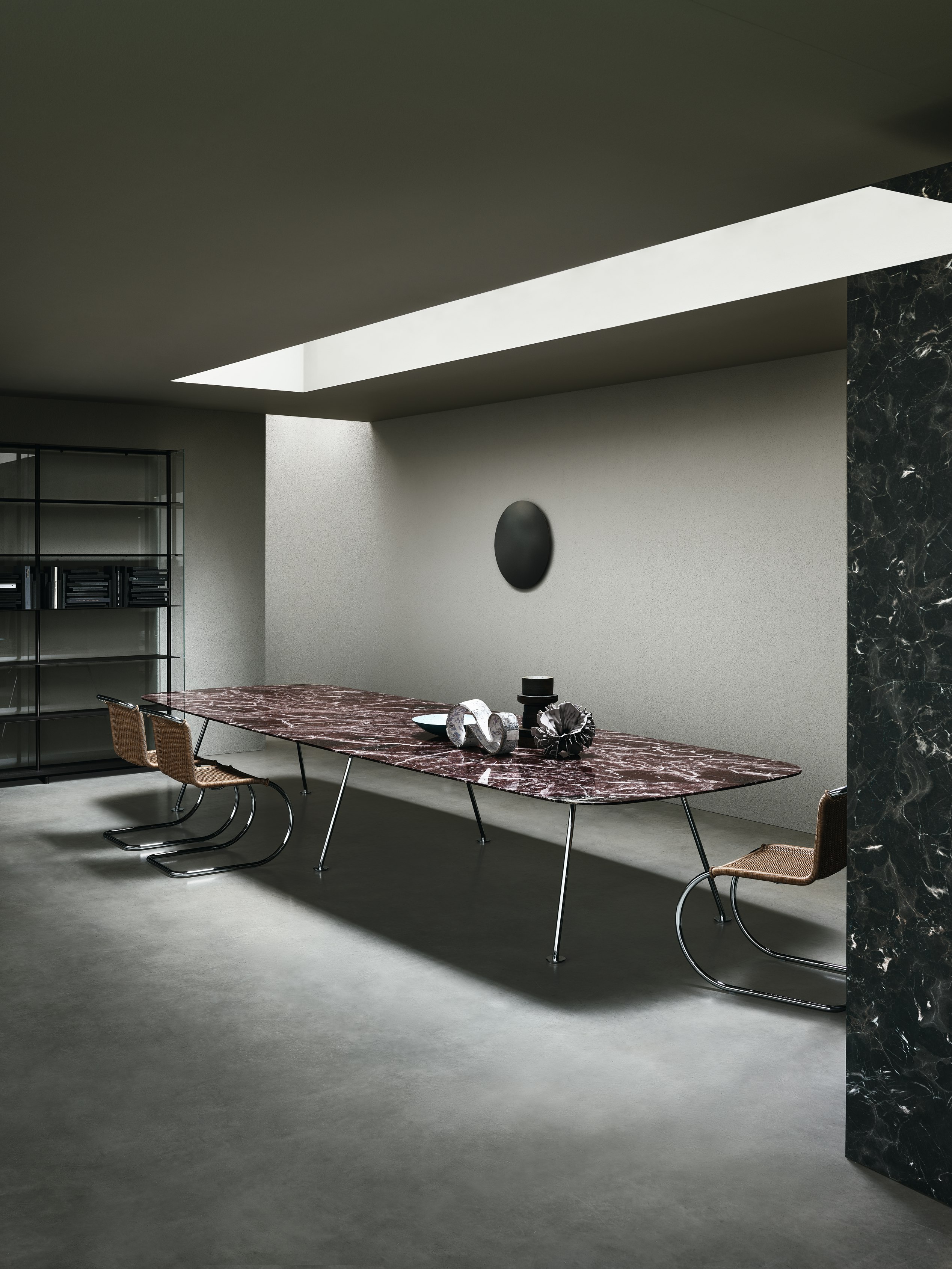 grasshopper high table piero lissoni dining table meeting table rosso rubino marble mr side chair ludwig mies van der rohe