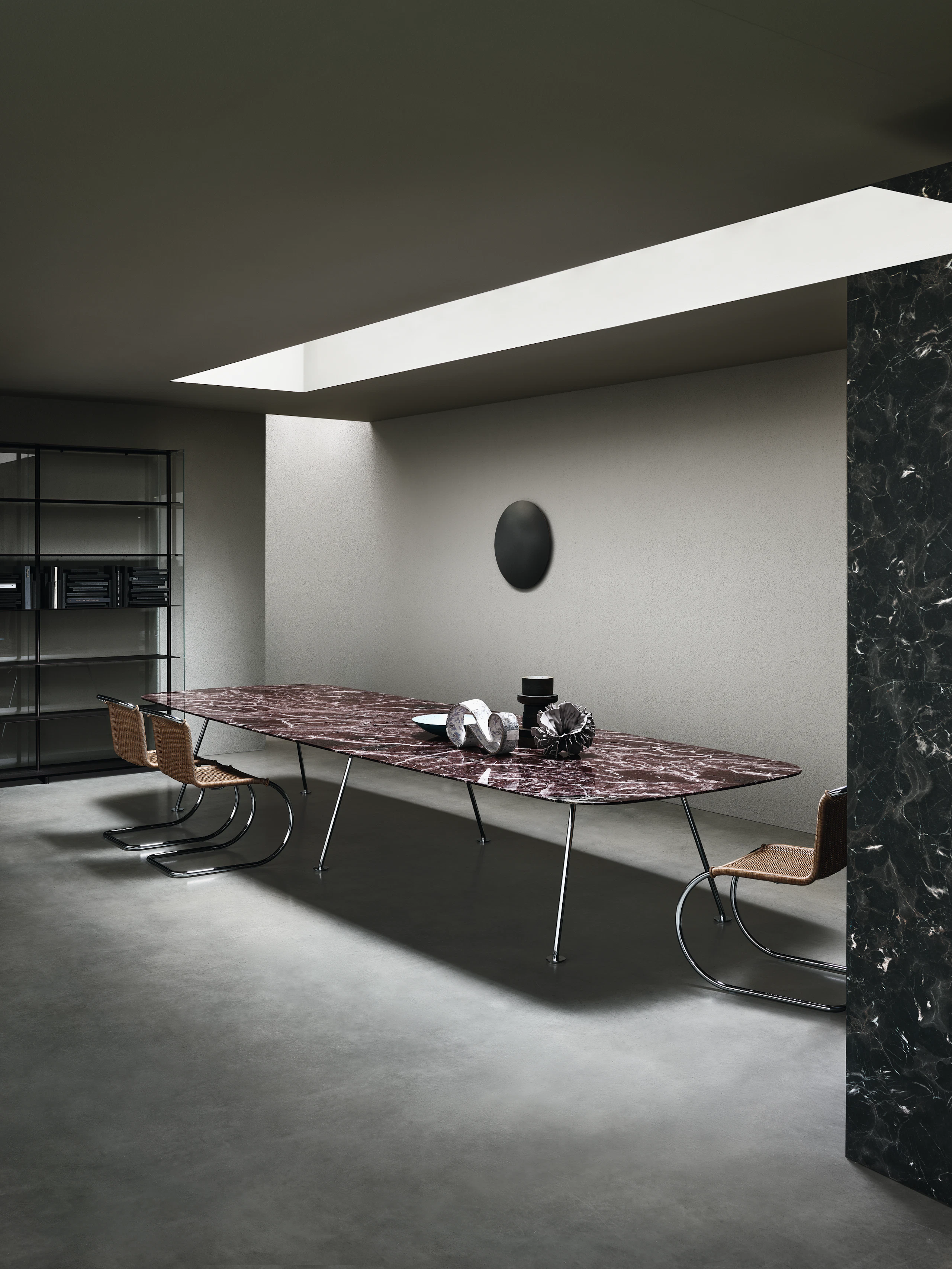 grasshopper high table piero lissoni dining table meeting table rosso rubino marble mr side chair ludwig mies van der rohe