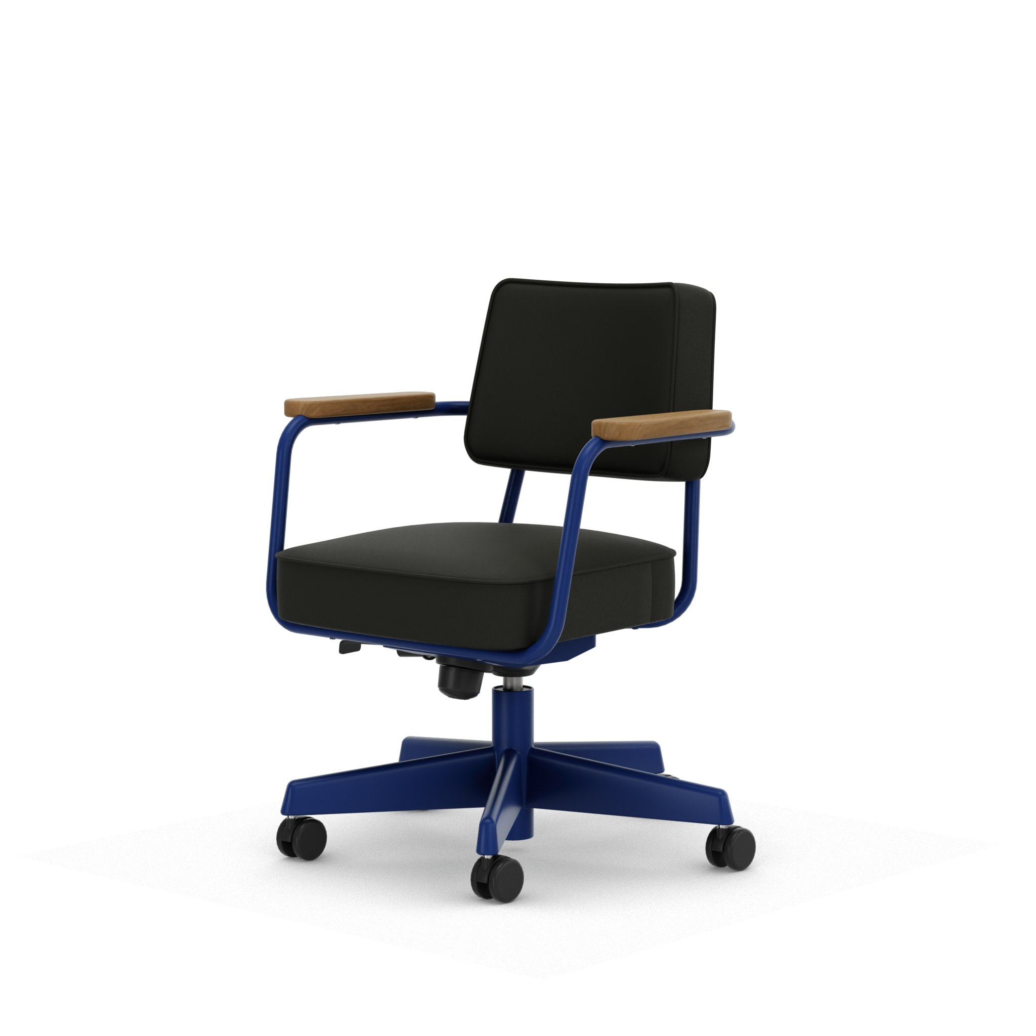 Fauteuil Direction Pivotant - Leather Premium F,   Nero,   Bleu Marcoule,   Natural Oak,   Hard Castor