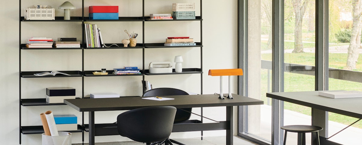Pier Library holding books and supplies in a home office setting