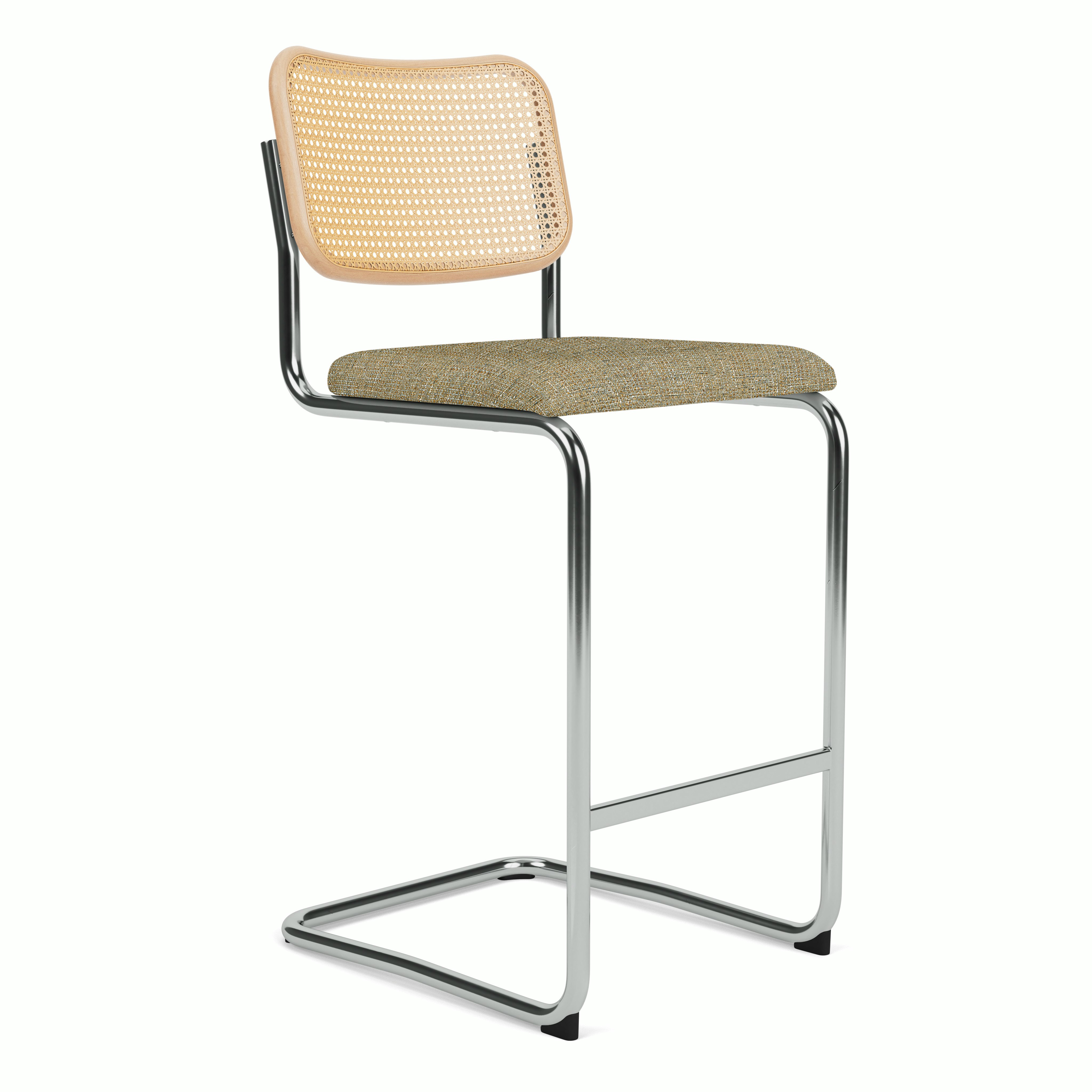 Cesca Bar Stool - Caned with Natural Beech Back,  Upholstered Seat,  Diva,  Limelight