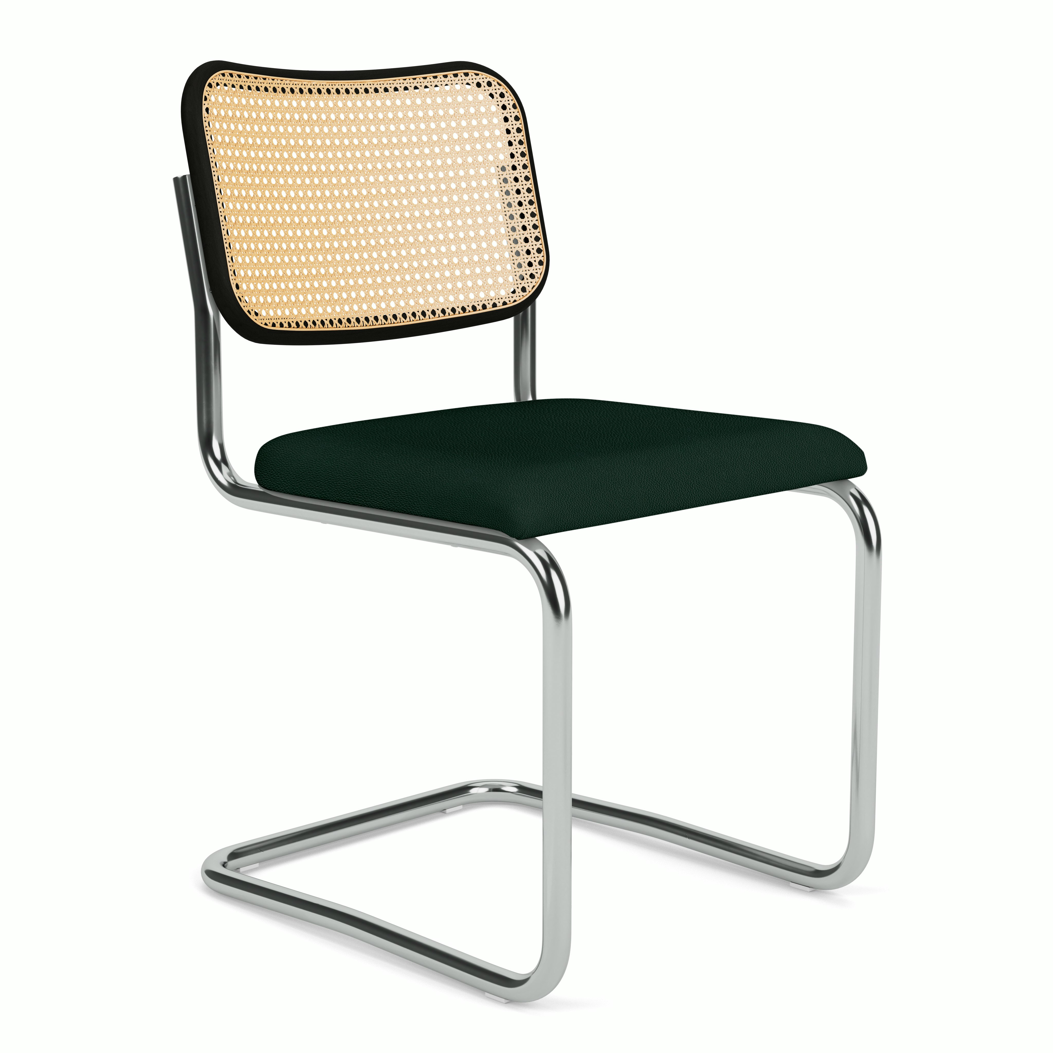 Cesca Side Chair - Caned with Ebonized Beech Back,  Upholstered Seat,  Volo Leather,  Arbor Shade