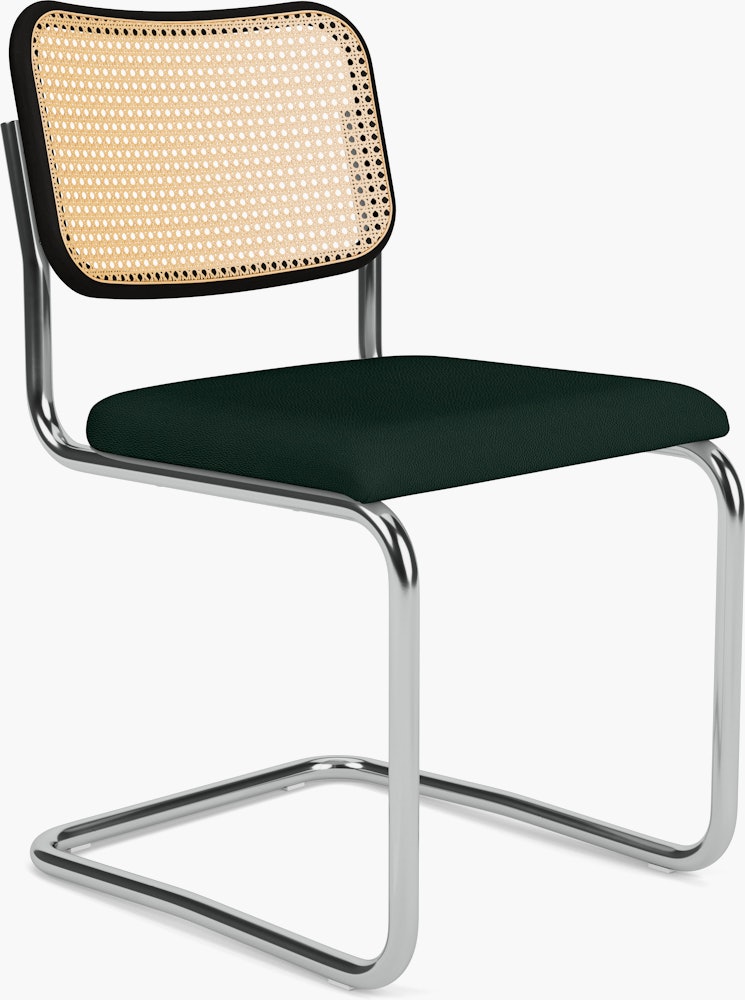 Cesca Side Chair - Caned with Ebonized Beech Back,  Upholstered Seat,  Volo Leather,  Arbor Shade