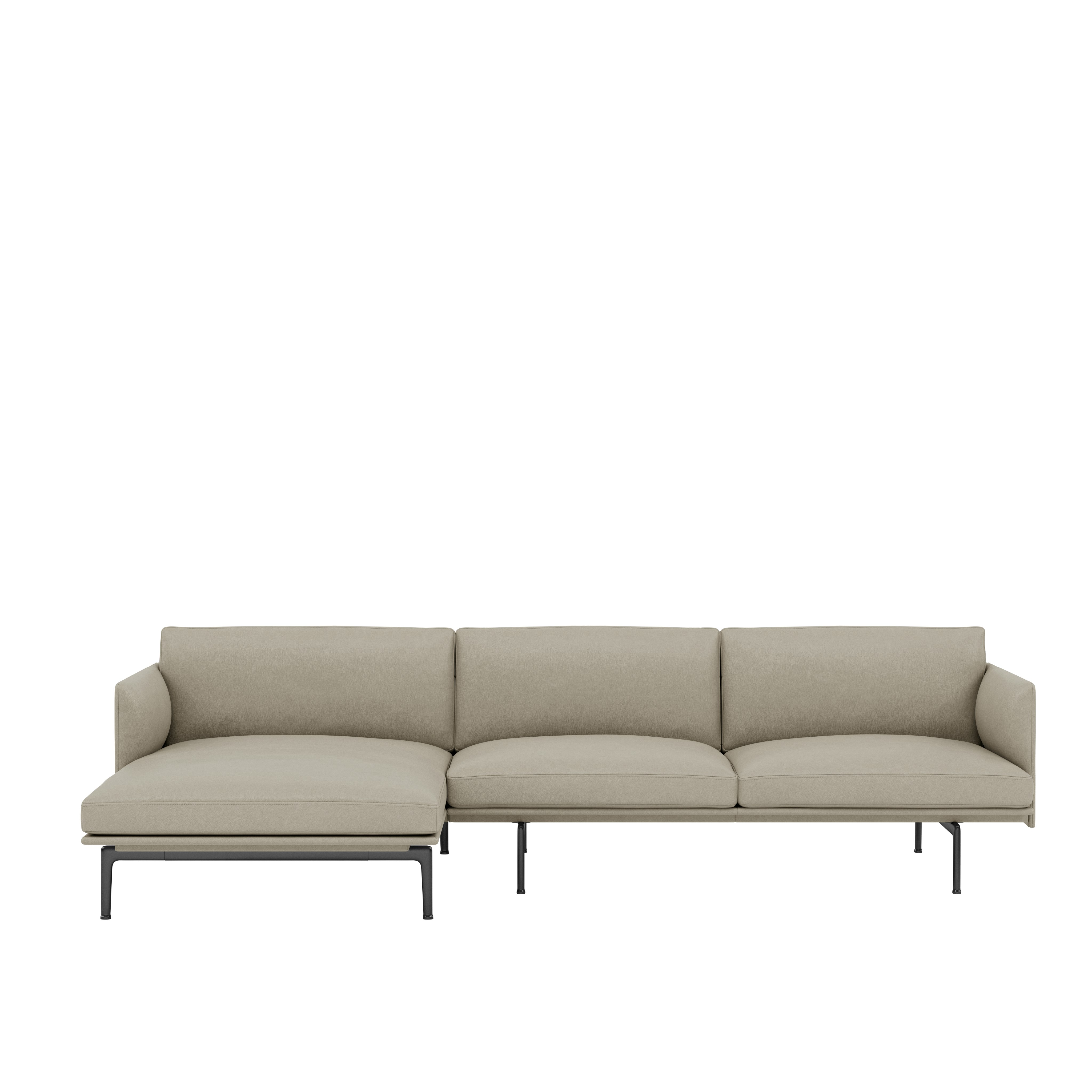 Outline Chaise Lounge,  Left\BASE: Black\LEATHER: Easy Leather (R)\COL: Turtledove