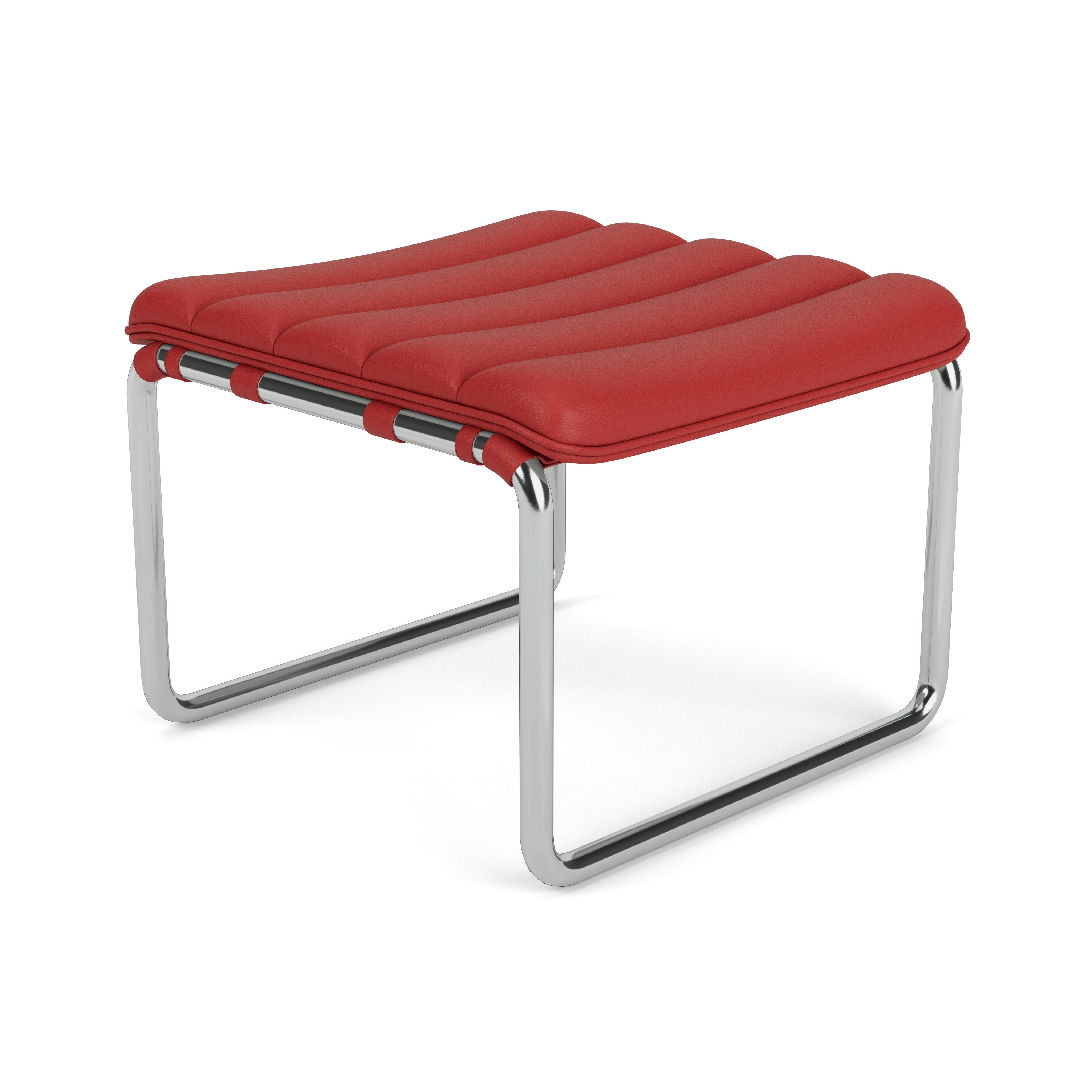 MR Stool - Acqua Leather, Red Sea, Polished Chrome