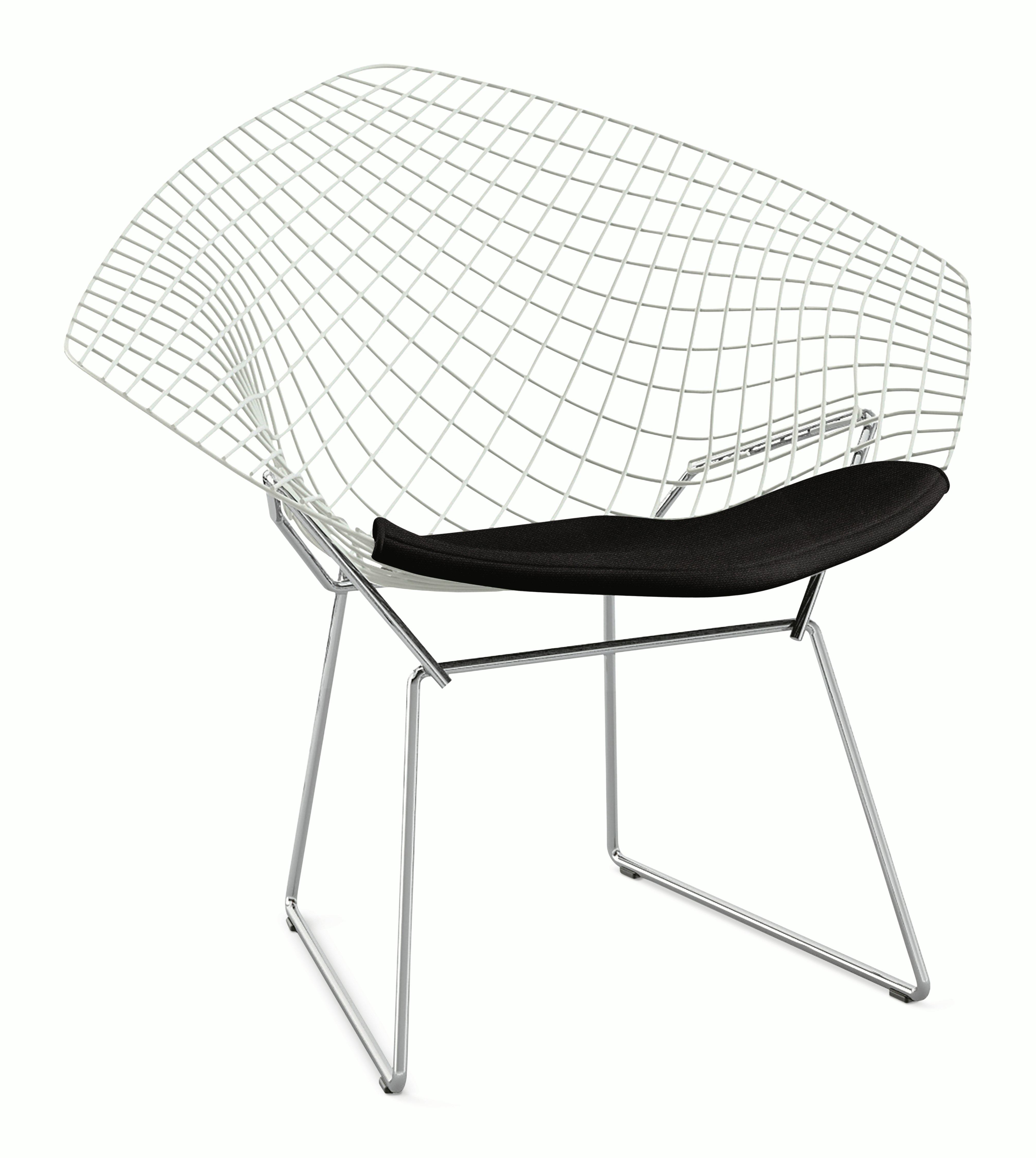 Bertoia Diamond Chair,  White Frame,  Polished Chrome Base,  Hourglass,  Caviar