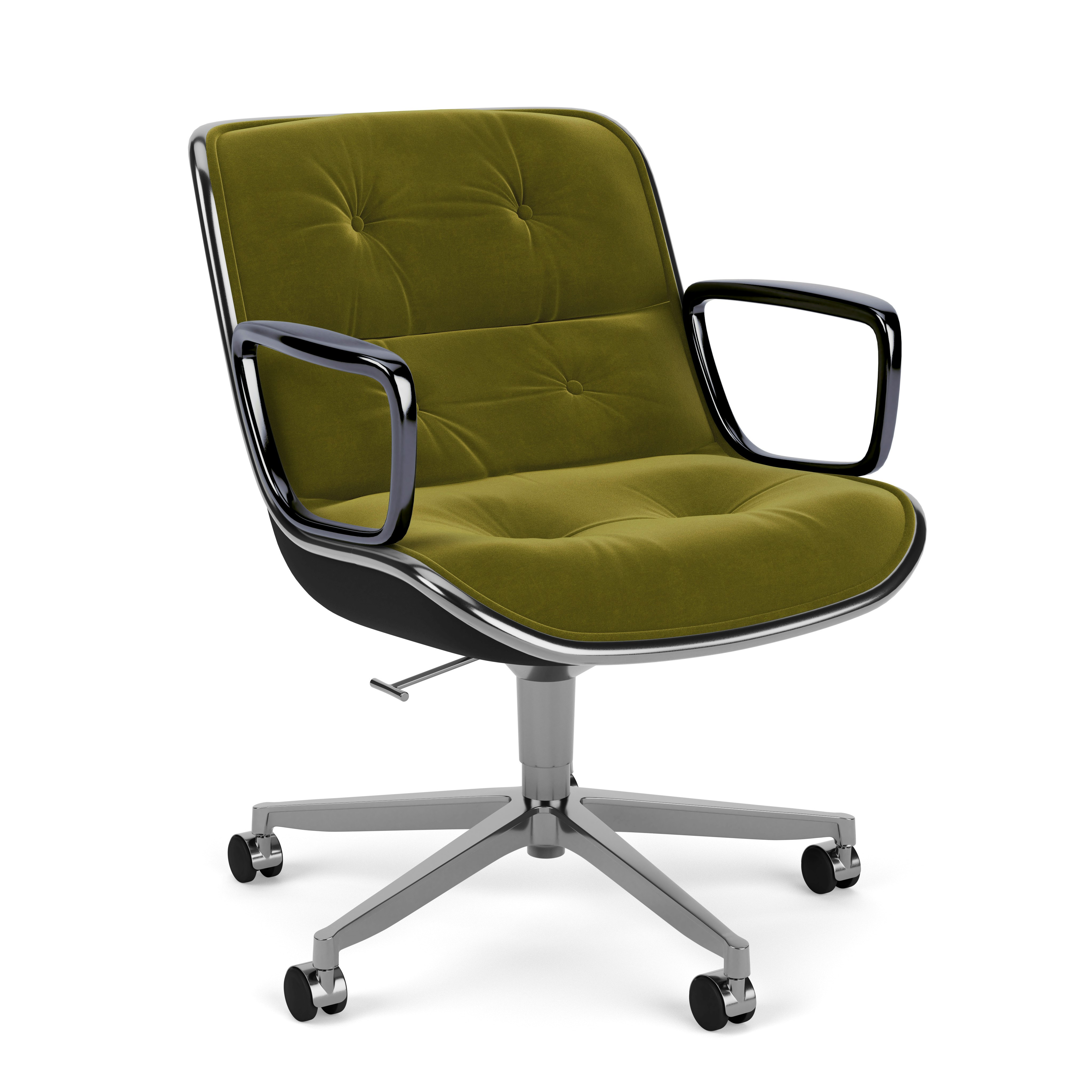Pollock Executive Armchair - 5 Star, Polished Aluminum, Knoll Velvet,  Moss