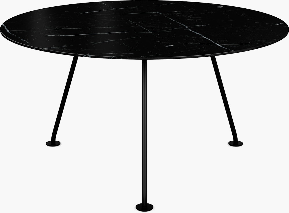 Grasshopper Dining Table - Round,  54",  Polished Nero Marquina,  Black"
