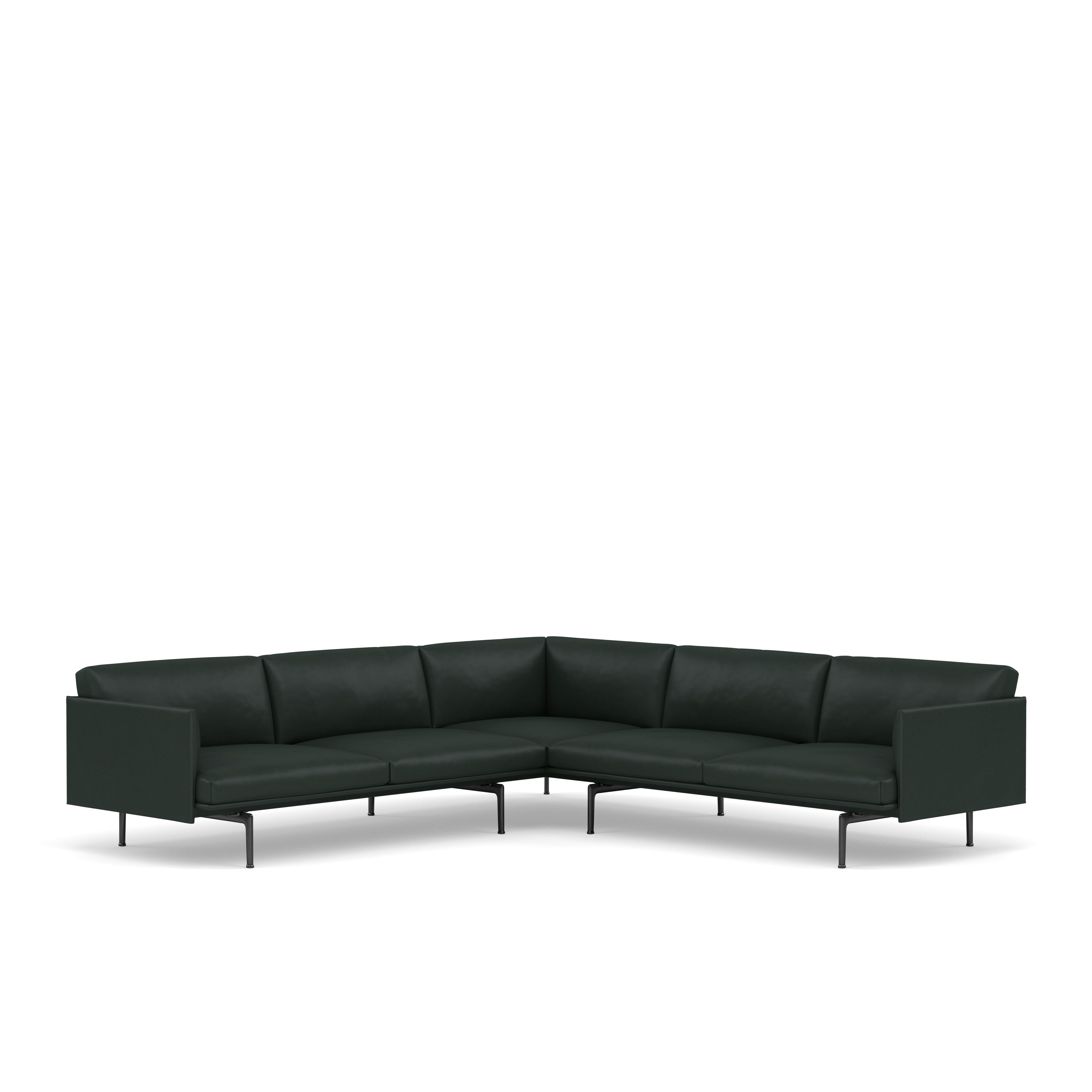 Outline Corner Sofa\BASE: Black\LEATHER: Refine Leather (T)\COL: DARK GREEN
