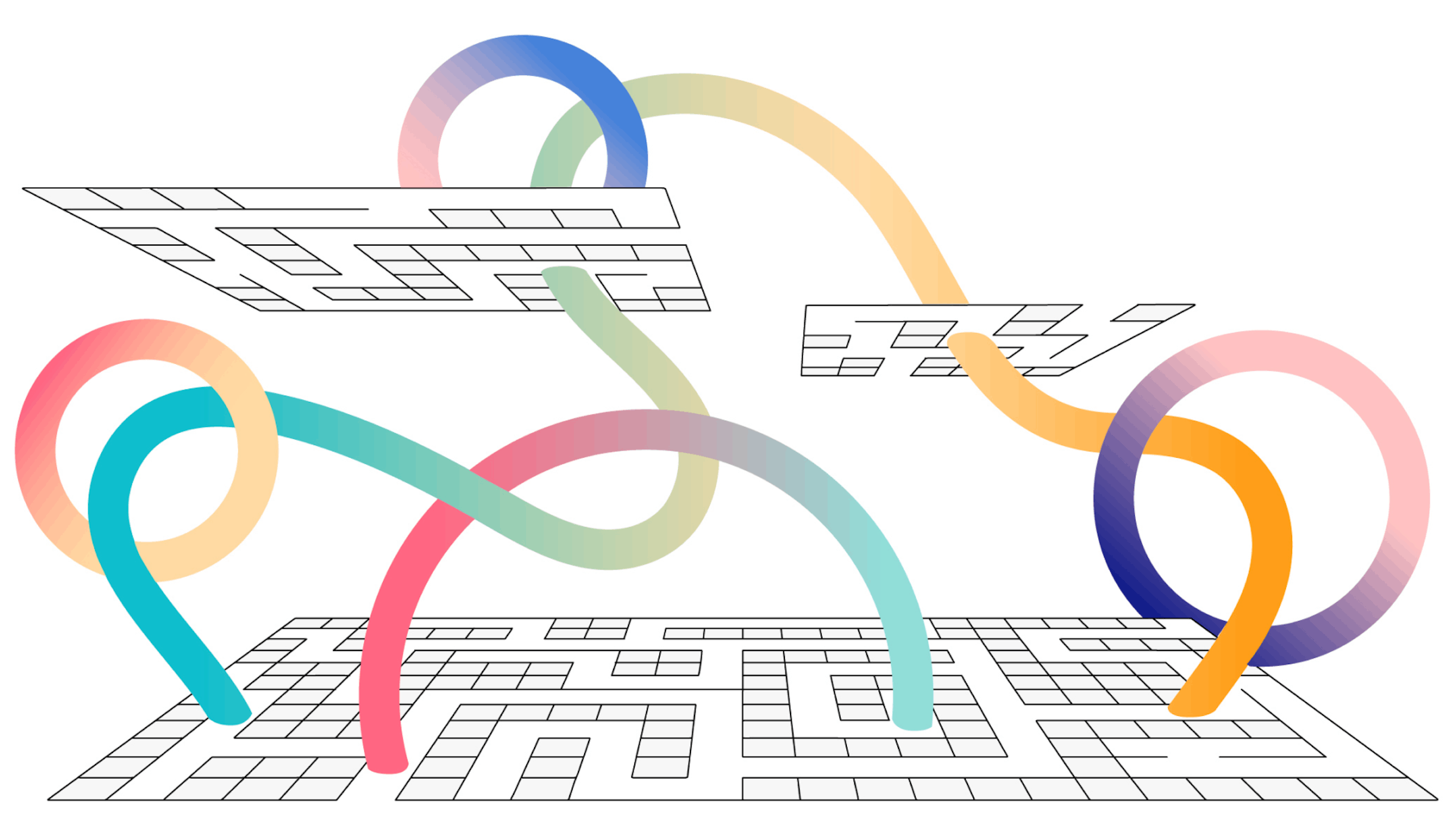 Una ilustración multicolor de círculos y líneas que representan la creación de conexiones entre equipos distribuidos