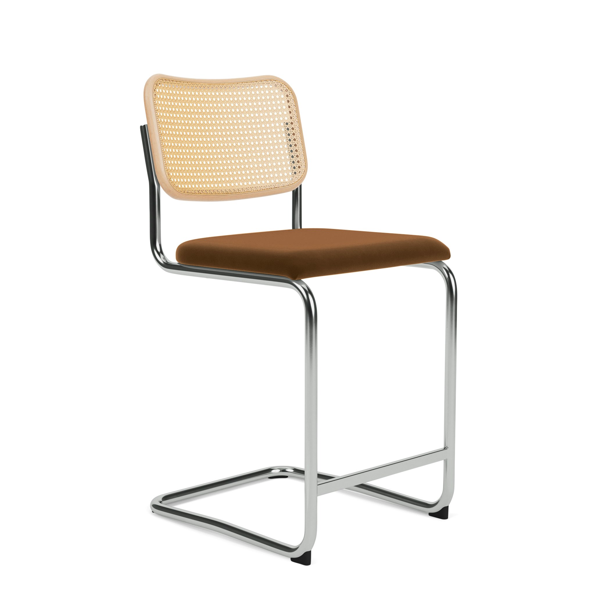 Cesca Counter Stool - Caned/Natural Beech Back,  Upholstered Seat,  Knoll Velvet,  Penny