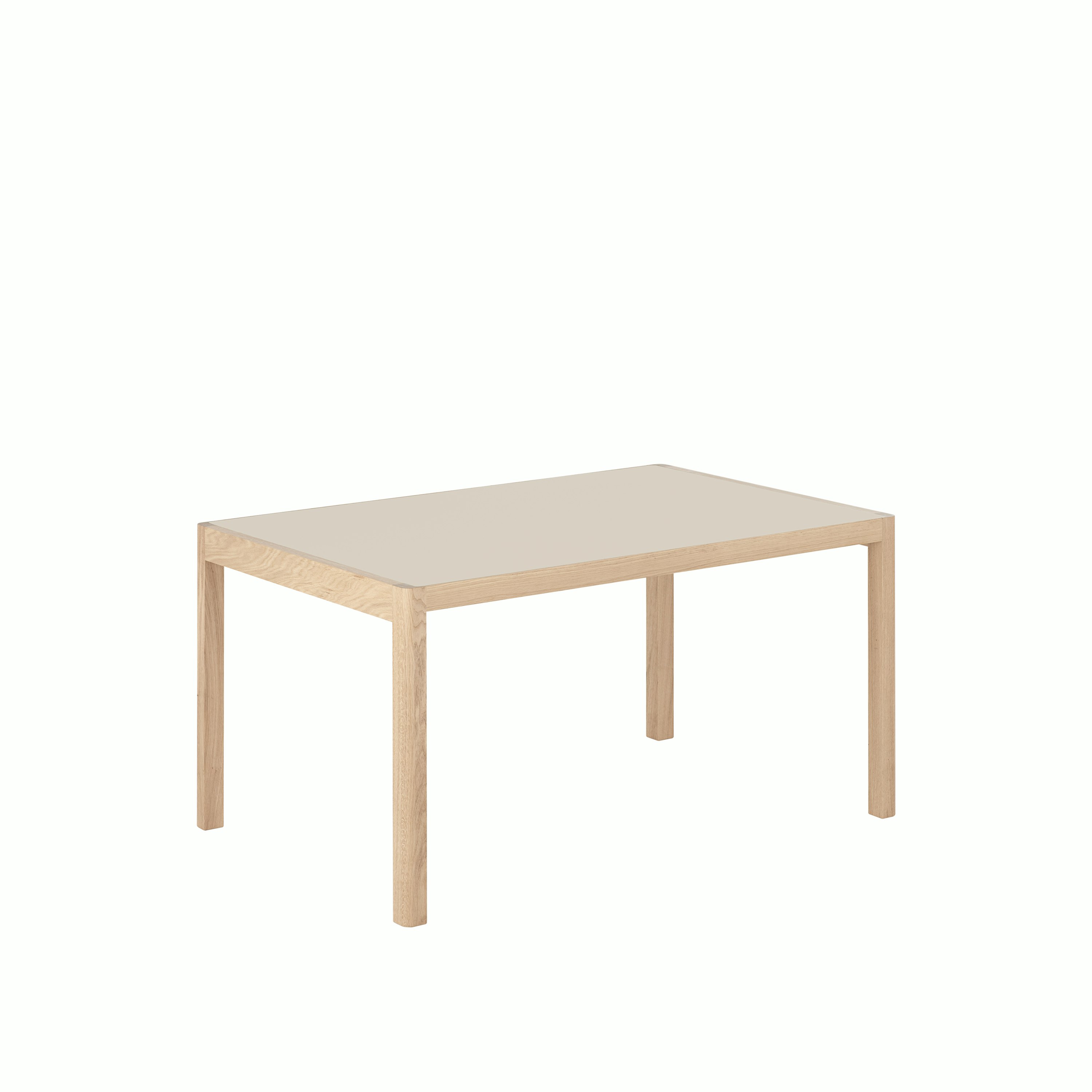 Workshop table 140x92 cm warm grey linoleum oak angle Muuto 5000x5000