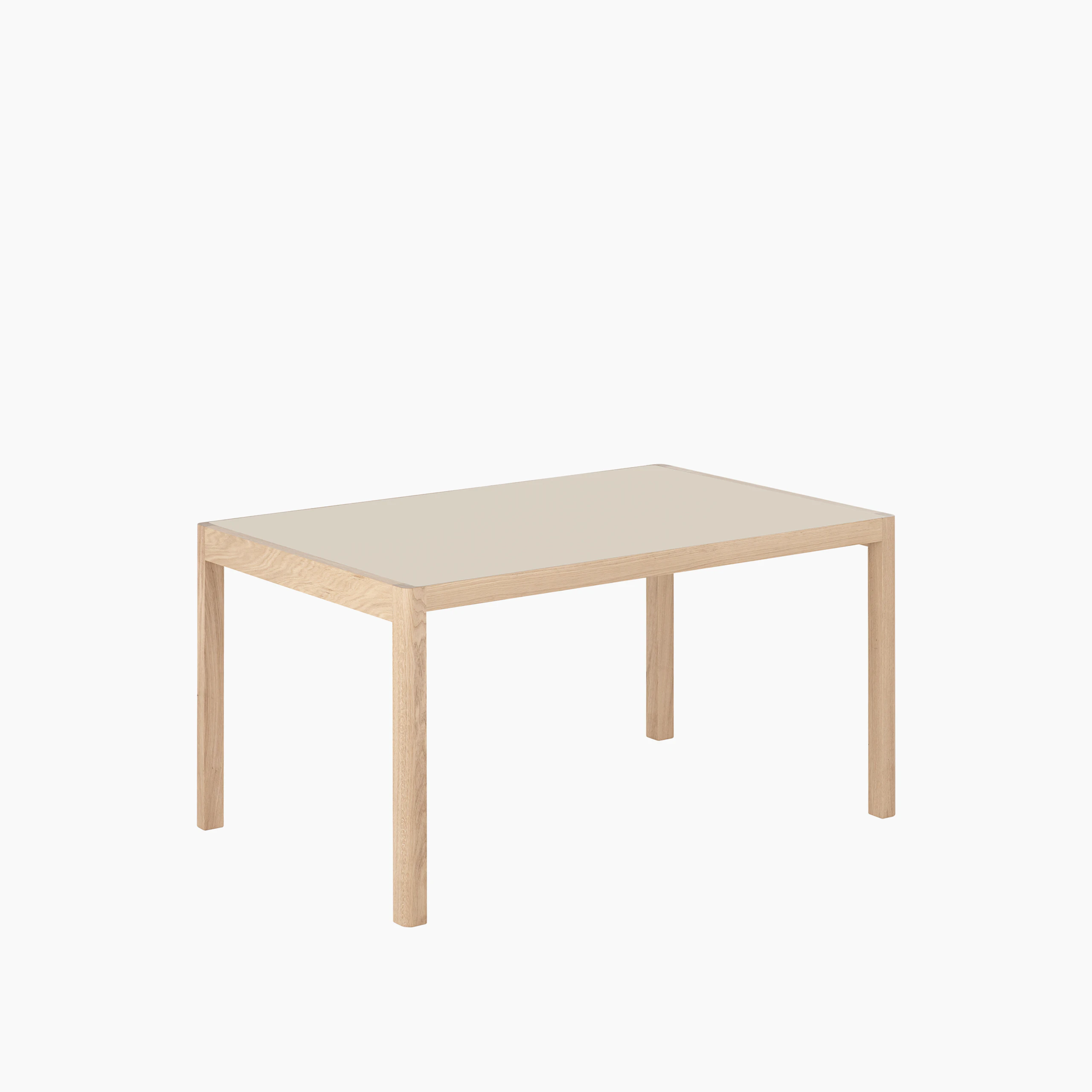 Workshop table 140x92 cm warm grey linoleum oak angle Muuto 5000x5000