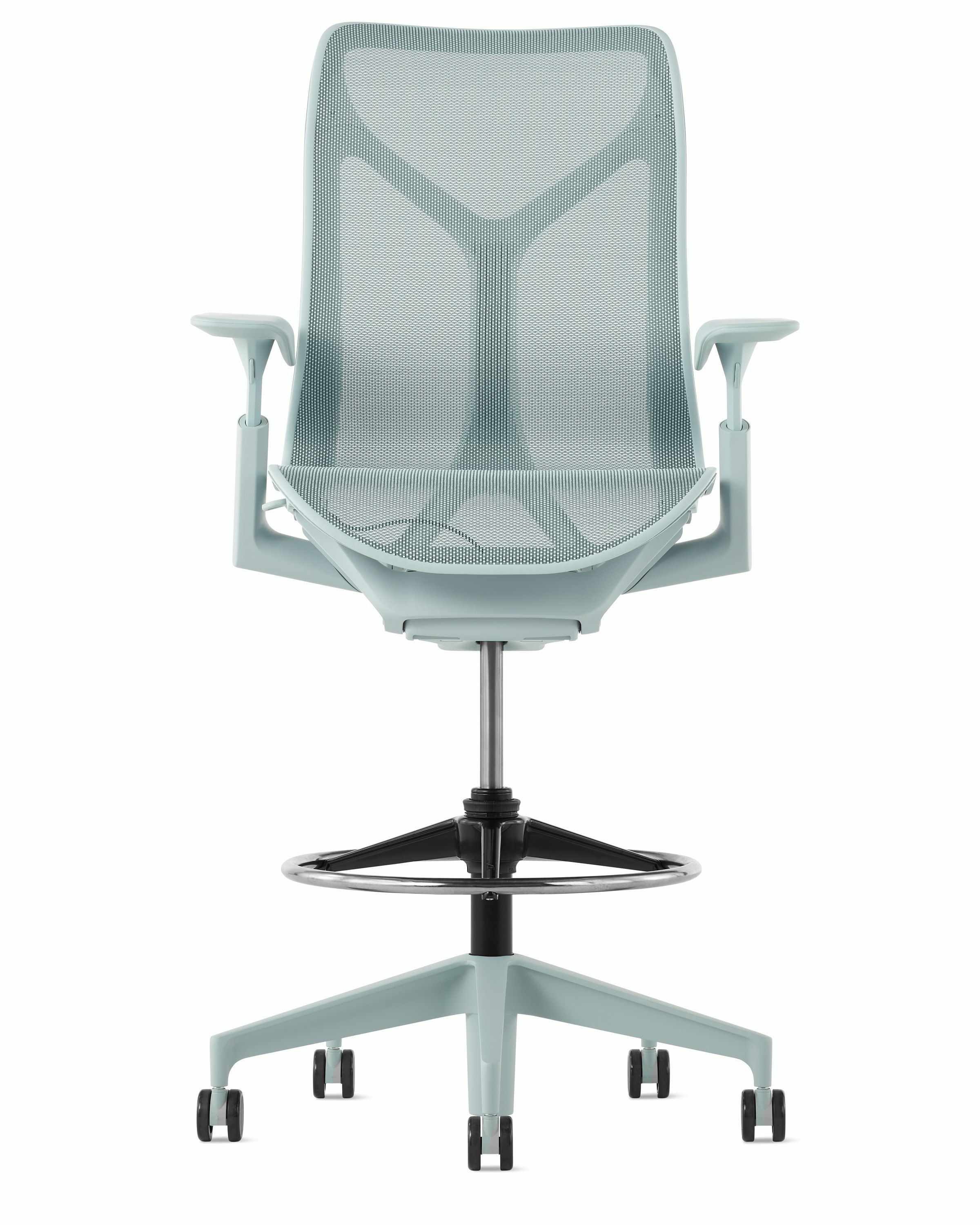 A glacier&nbsp;Cosm Stool with height-adjustable arms.